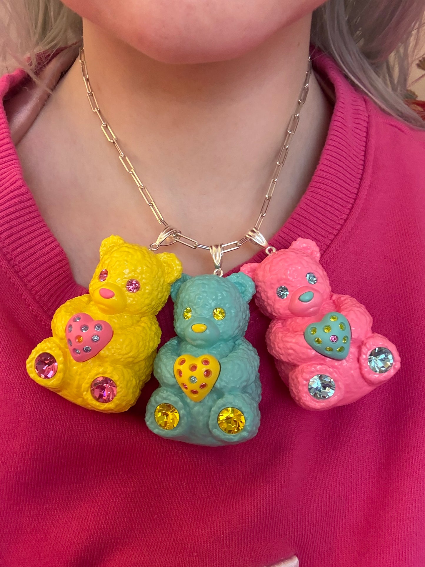 Bubble Gummy Bear Heart Charm Mood Pendant