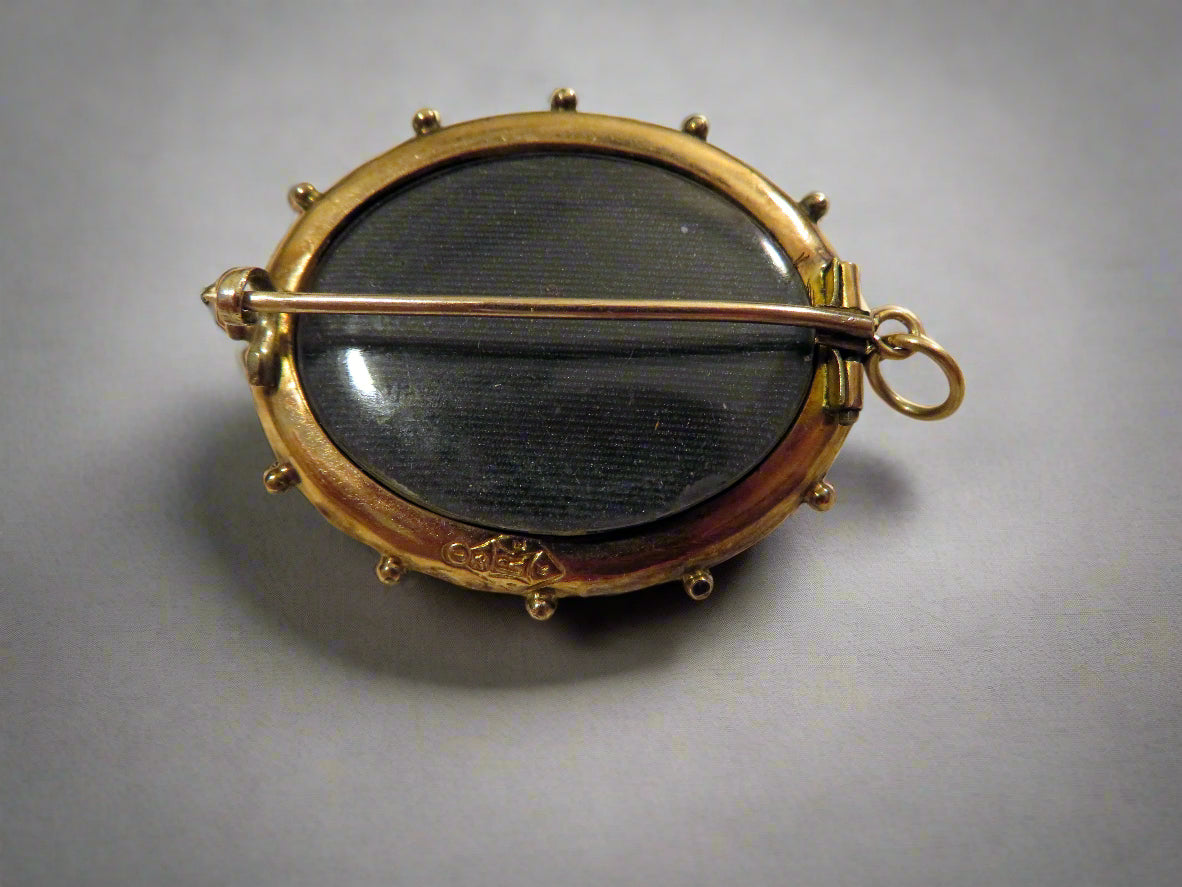 Antique 10K Solid Gold Victorian Mourning Locket Pendant Brooch