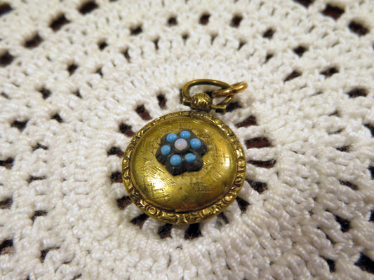 Antique Victorian Mourning Forget Me Not Locket Pendant