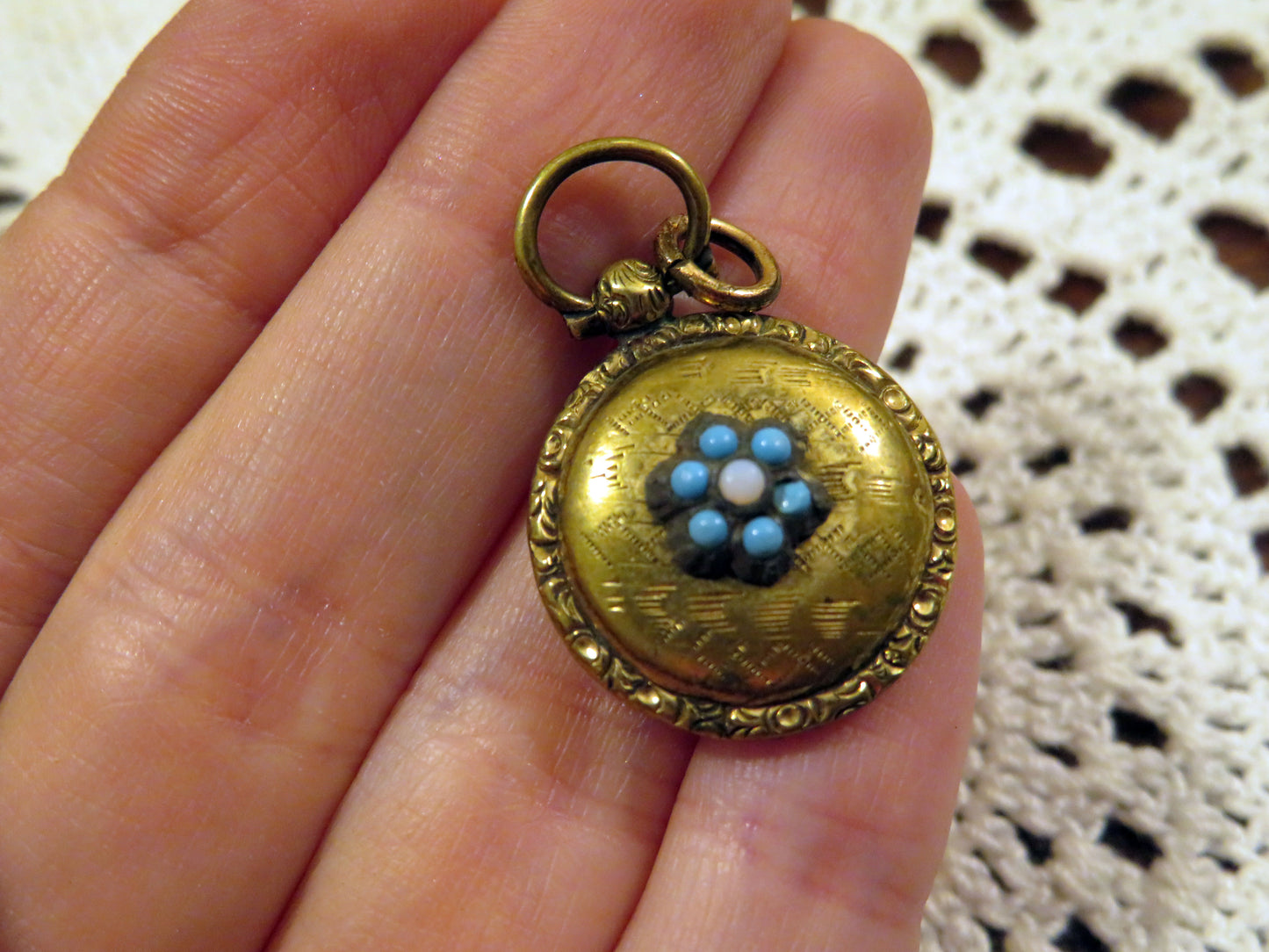 Antique Victorian Mourning Forget Me Not Locket Pendant