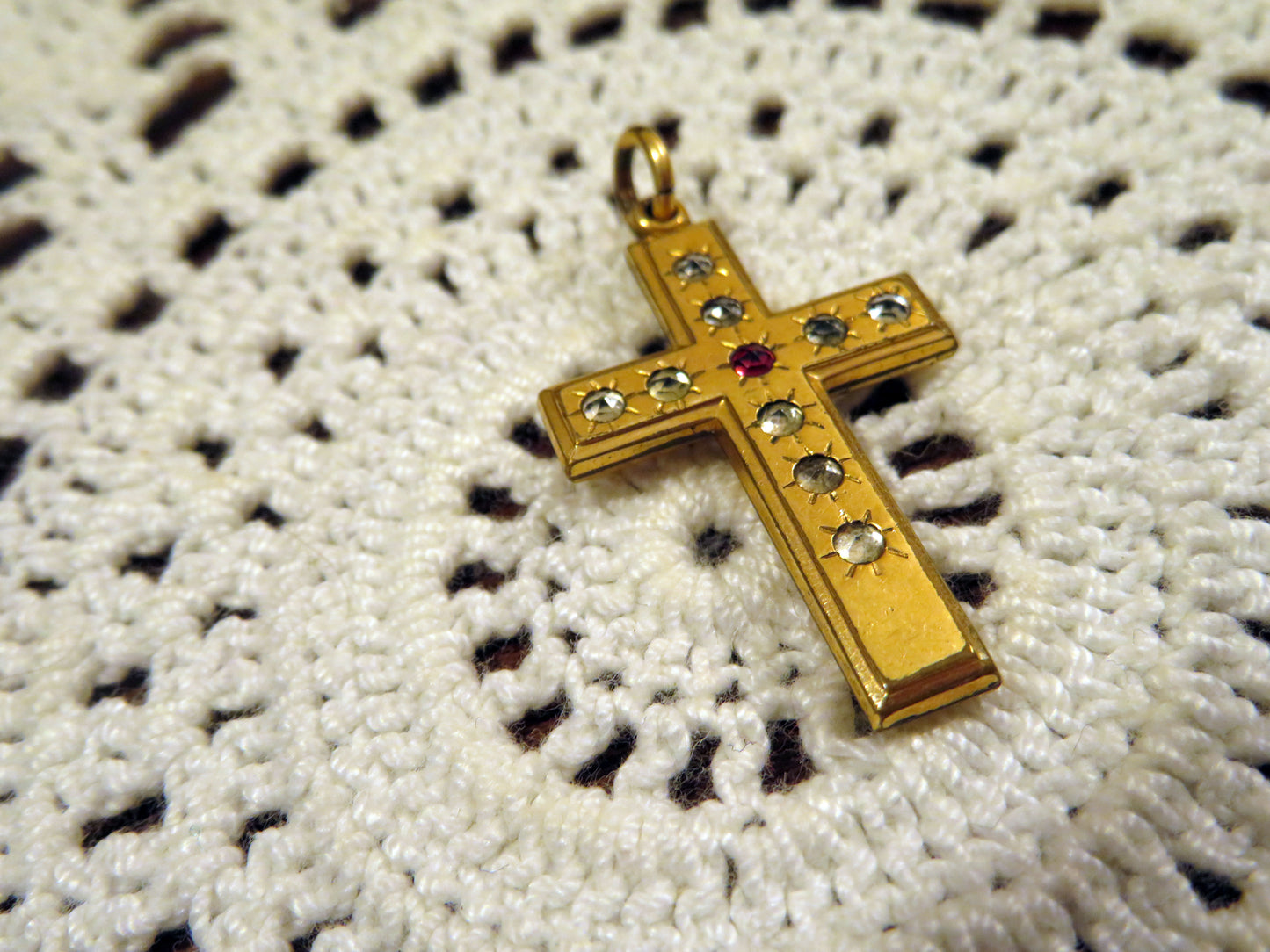 Antique Rhinestone Gold Cross Pendant Charm