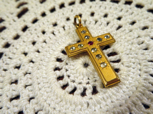 Antique Rhinestone Gold Cross Pendant Charm