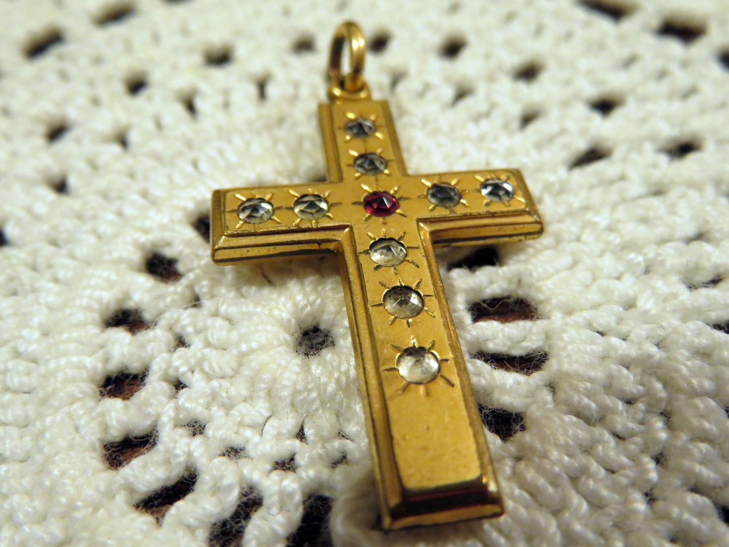 Antique Rhinestone Gold Cross Pendant Charm