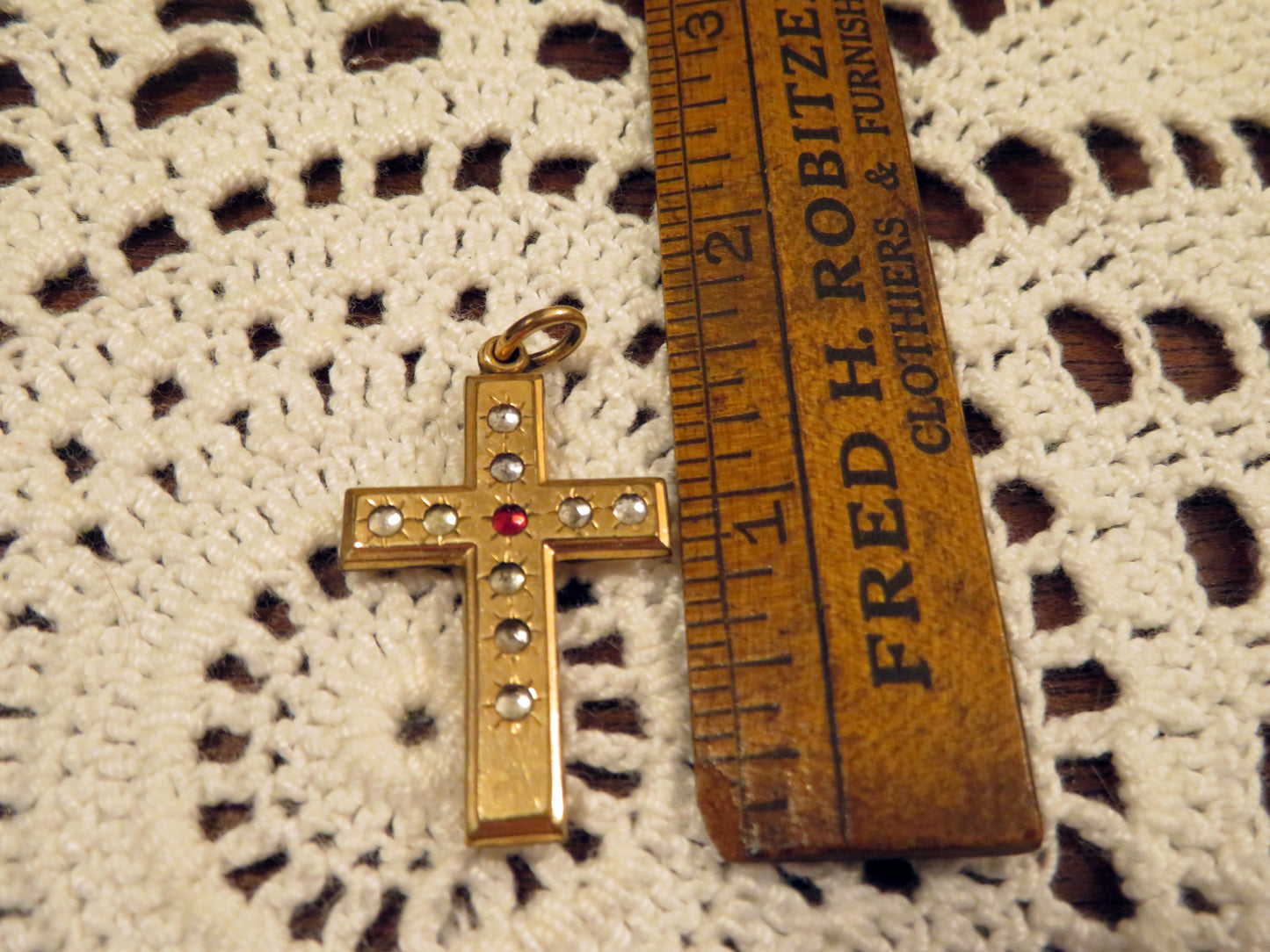 Antique Rhinestone Gold Cross Pendant Charm