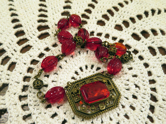 Vintage Red Art Deco Czech Glass Necklace