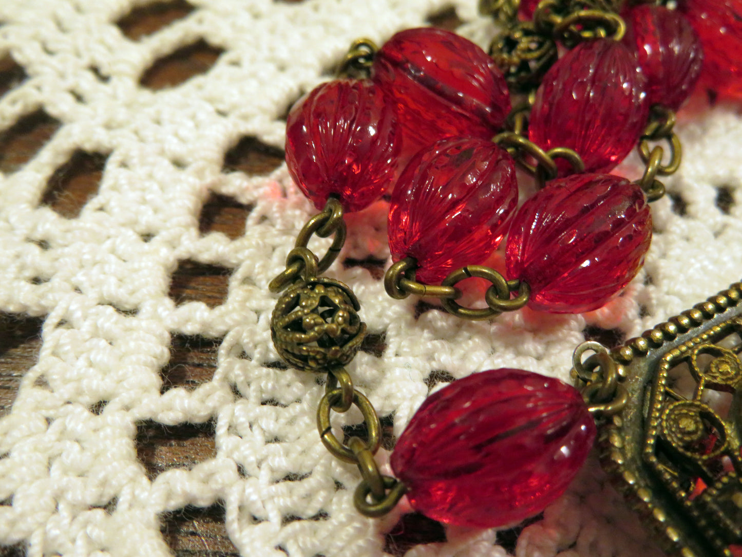 Vintage Red Art Deco Czech Glass Necklace