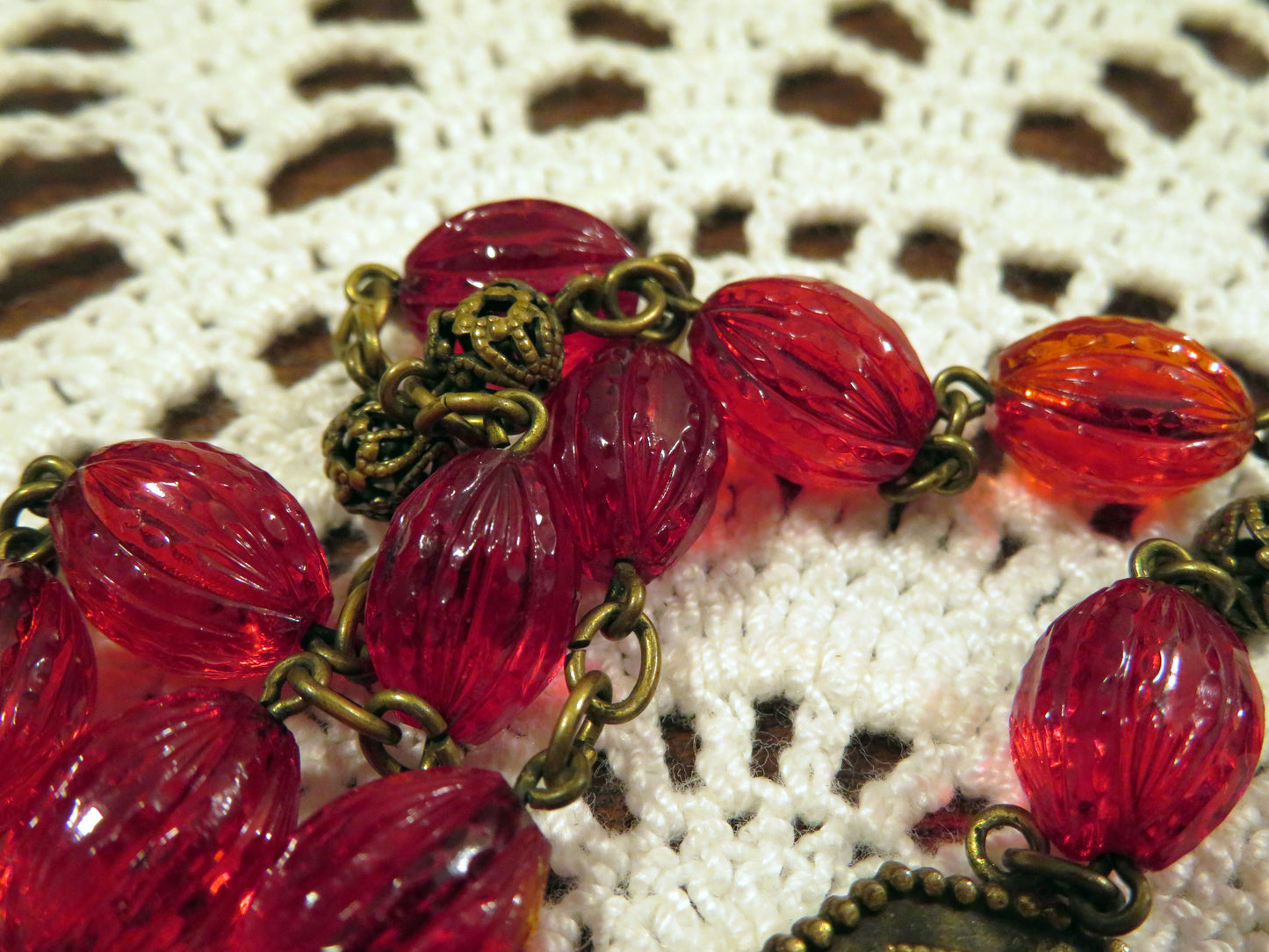 Vintage Red Art Deco Czech Glass Necklace