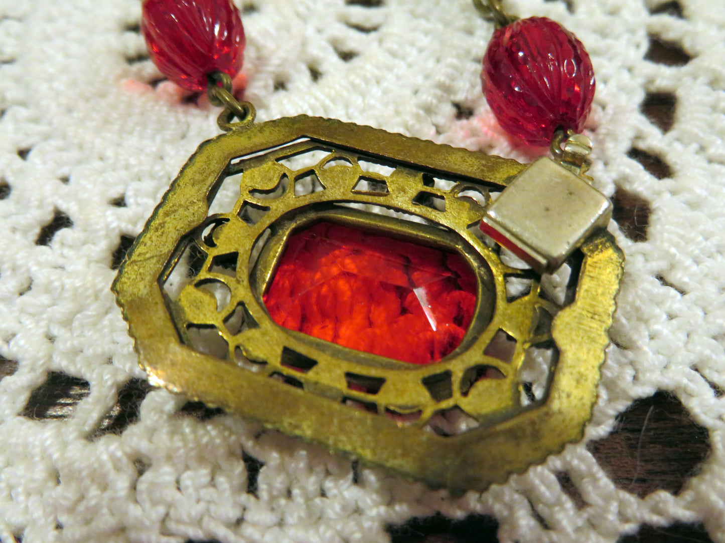 Vintage Red Art Deco Czech Glass Necklace