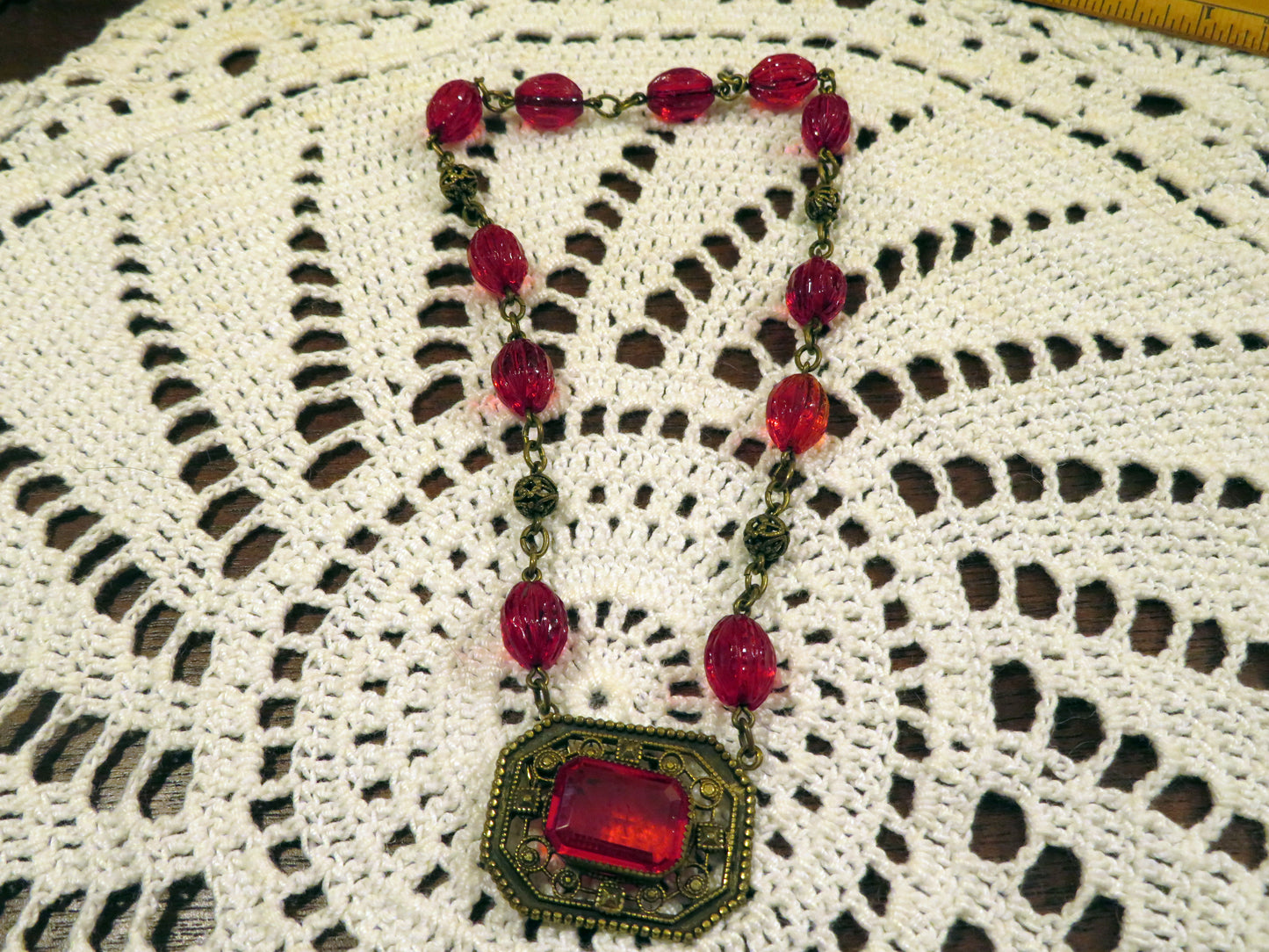 Vintage Red Art Deco Czech Glass Necklace