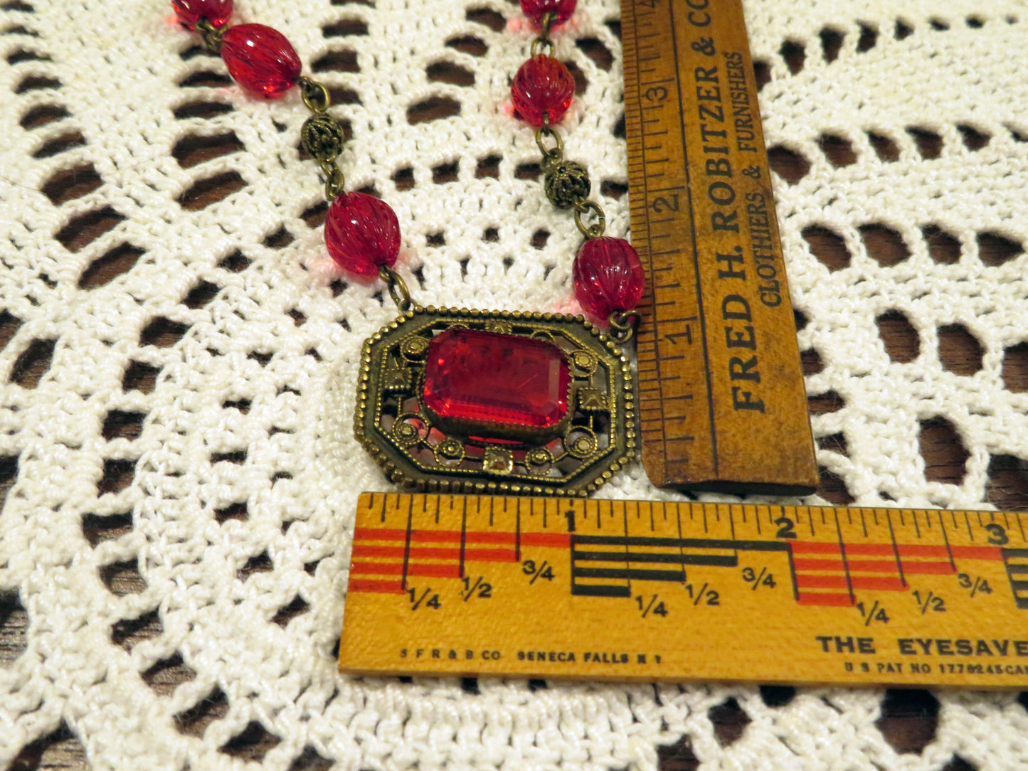 Vintage Red Art Deco Czech Glass Necklace