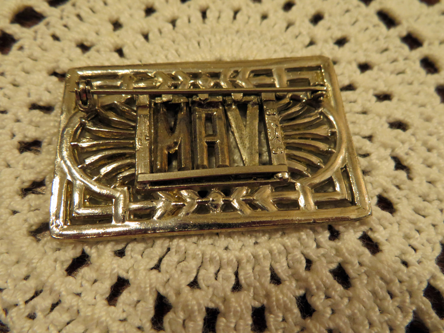 Vintage Art Deco Silver Marcasite Initial Brooch