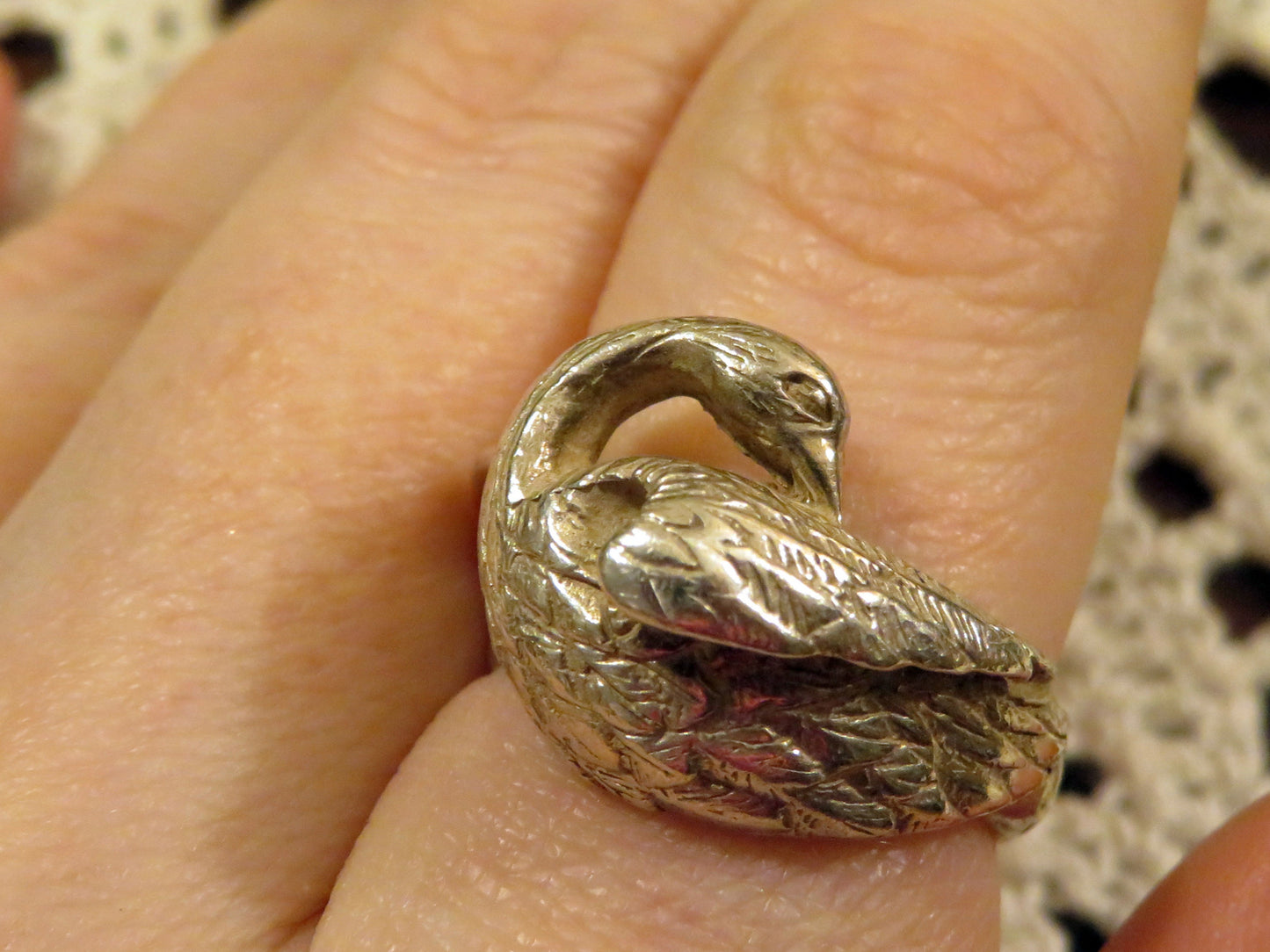 Antique Sterling Silver Swan Ring