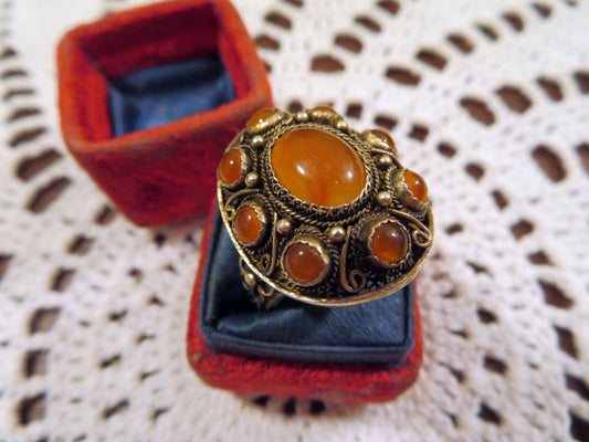 Antique Carnelian Cabochon Silver Statement Ring