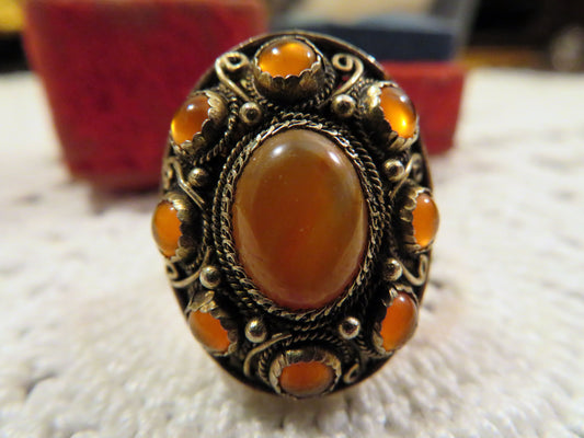 Antique Carnelian Cabochon Silver Statement Ring