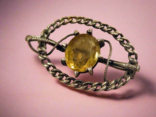 Antique Victorian Scottish Citrine Silver Brooch