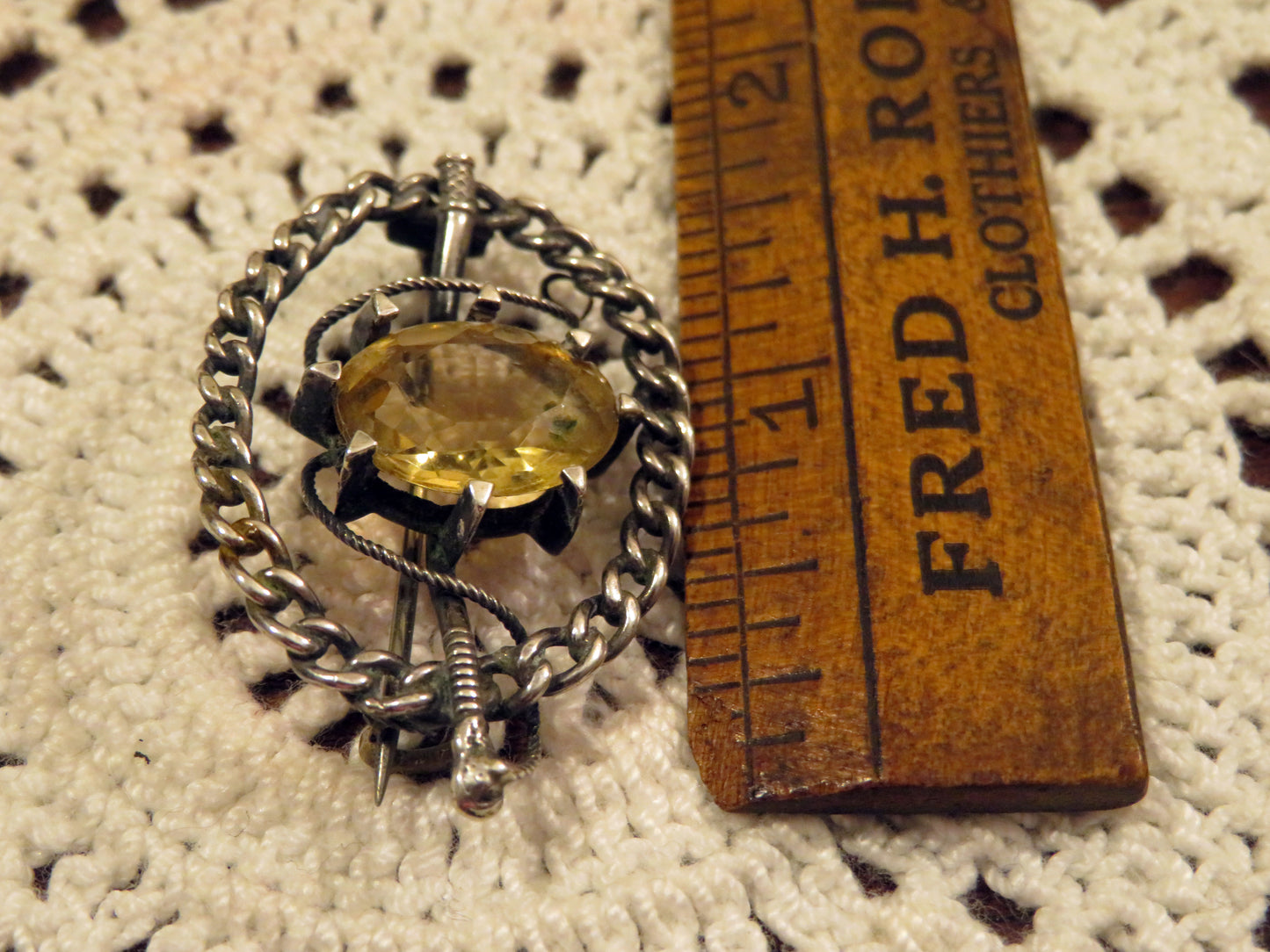 Antique Victorian Scottish Citrine Silver Brooch