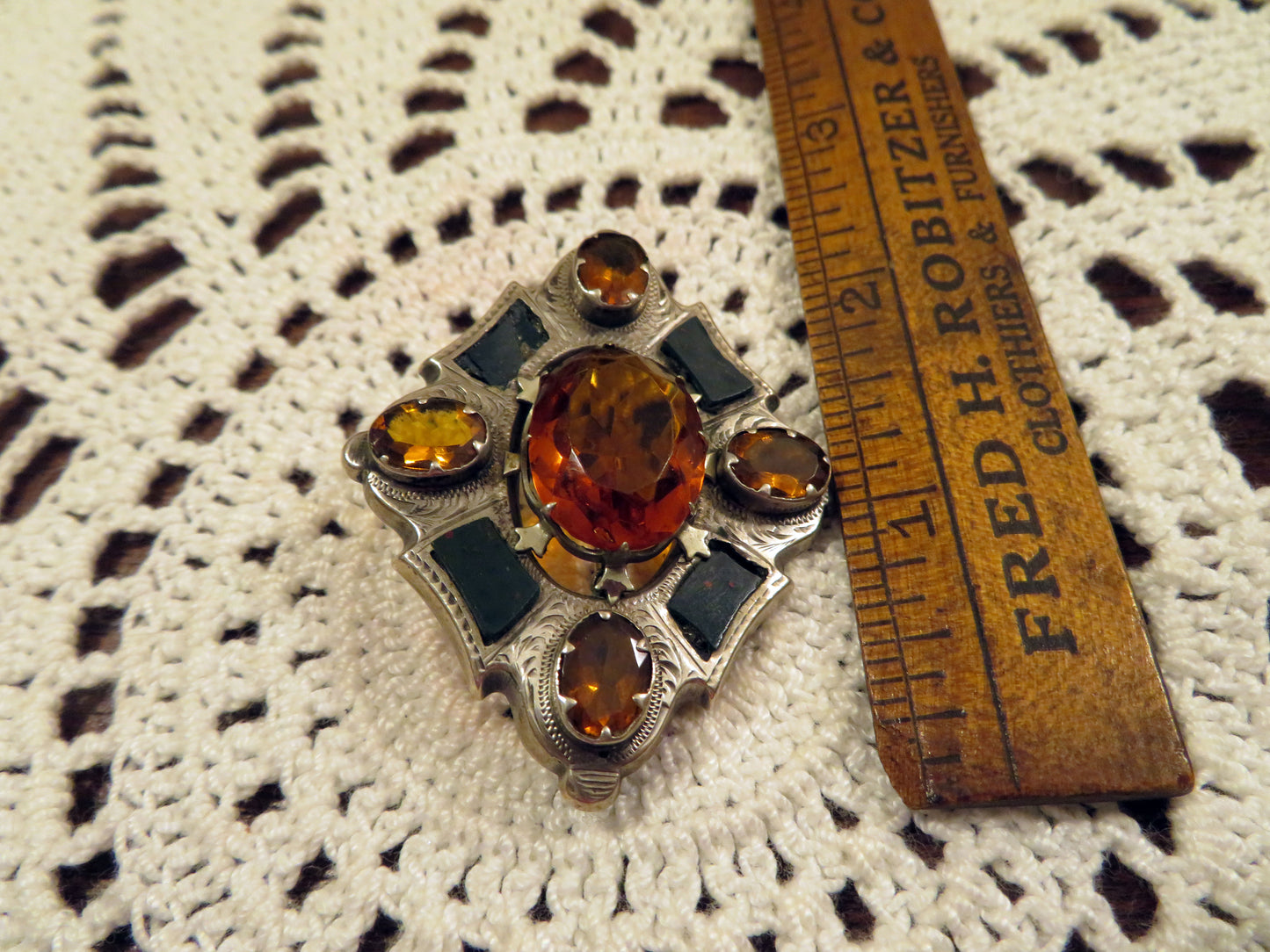 Antique Victorian Scottish Agate Silver Brooch