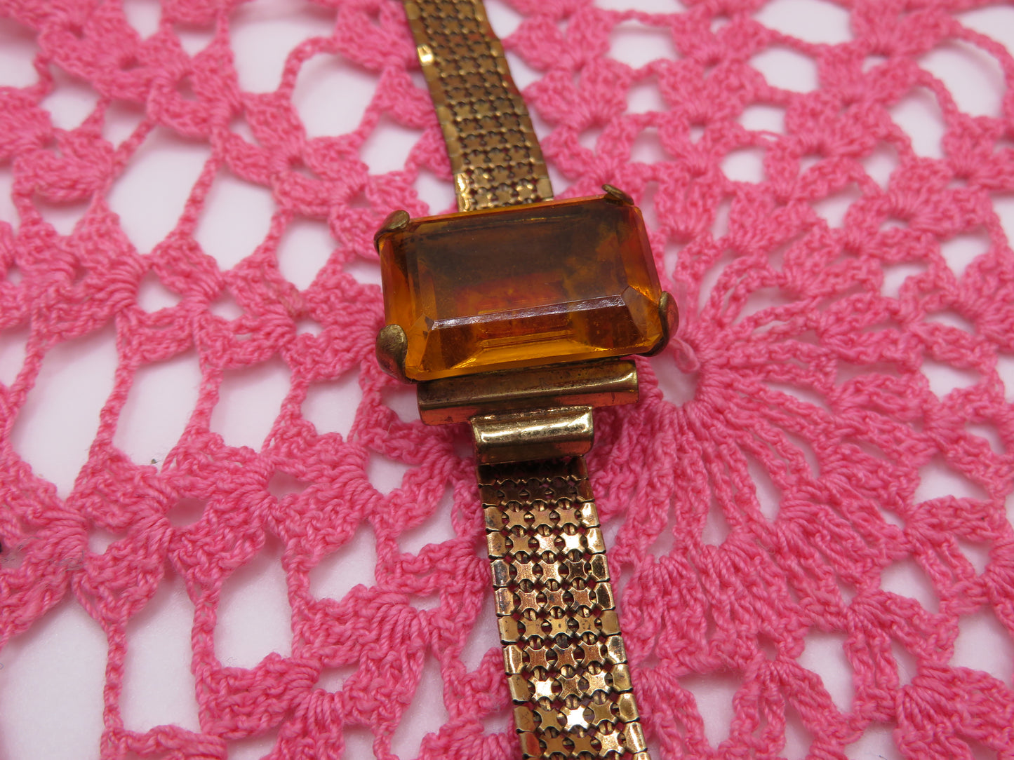 Vintage Citrine Rhinestone Chainmail Mesh Bracelet