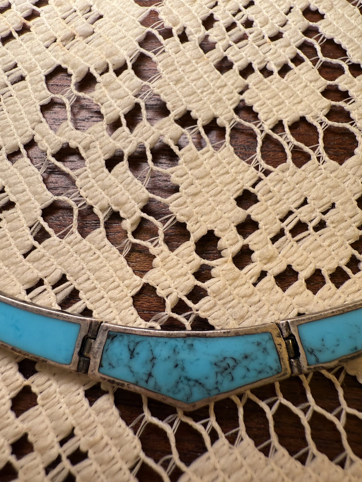 Vintage Sterling Silver and Turquoise Inlay Necklace