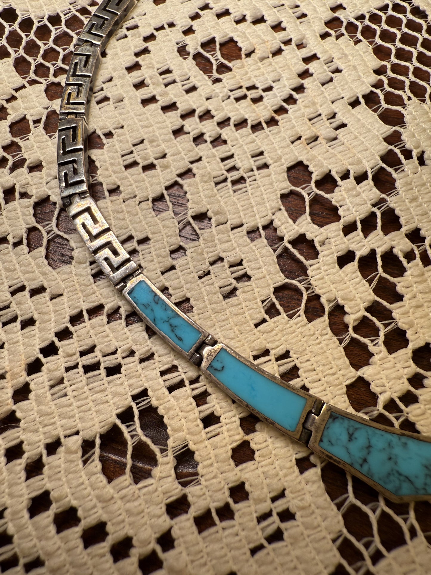 Vintage Sterling Silver and Turquoise Inlay Necklace