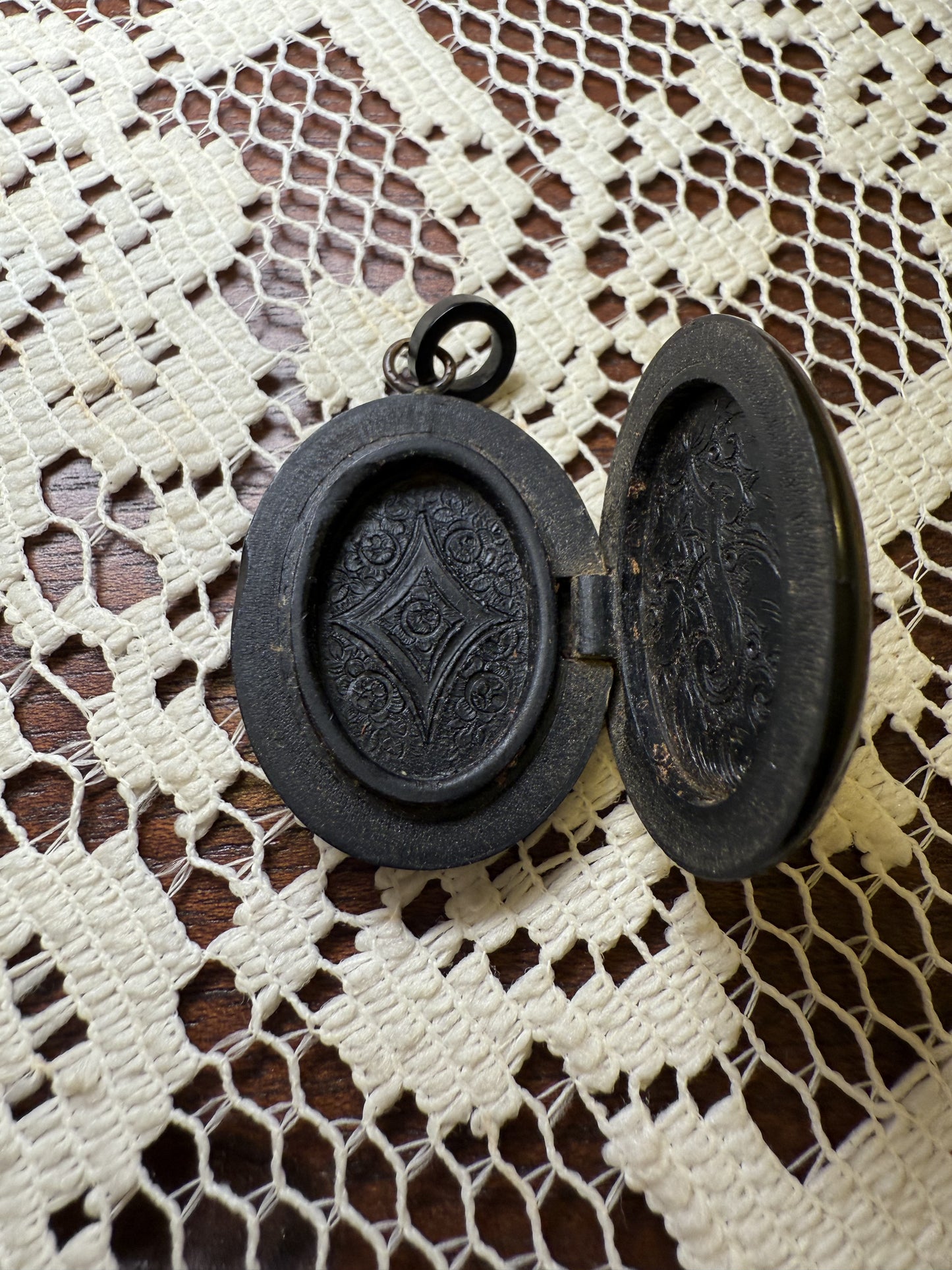 Antique Victorian Vulcanite Minimalist Carved Locket