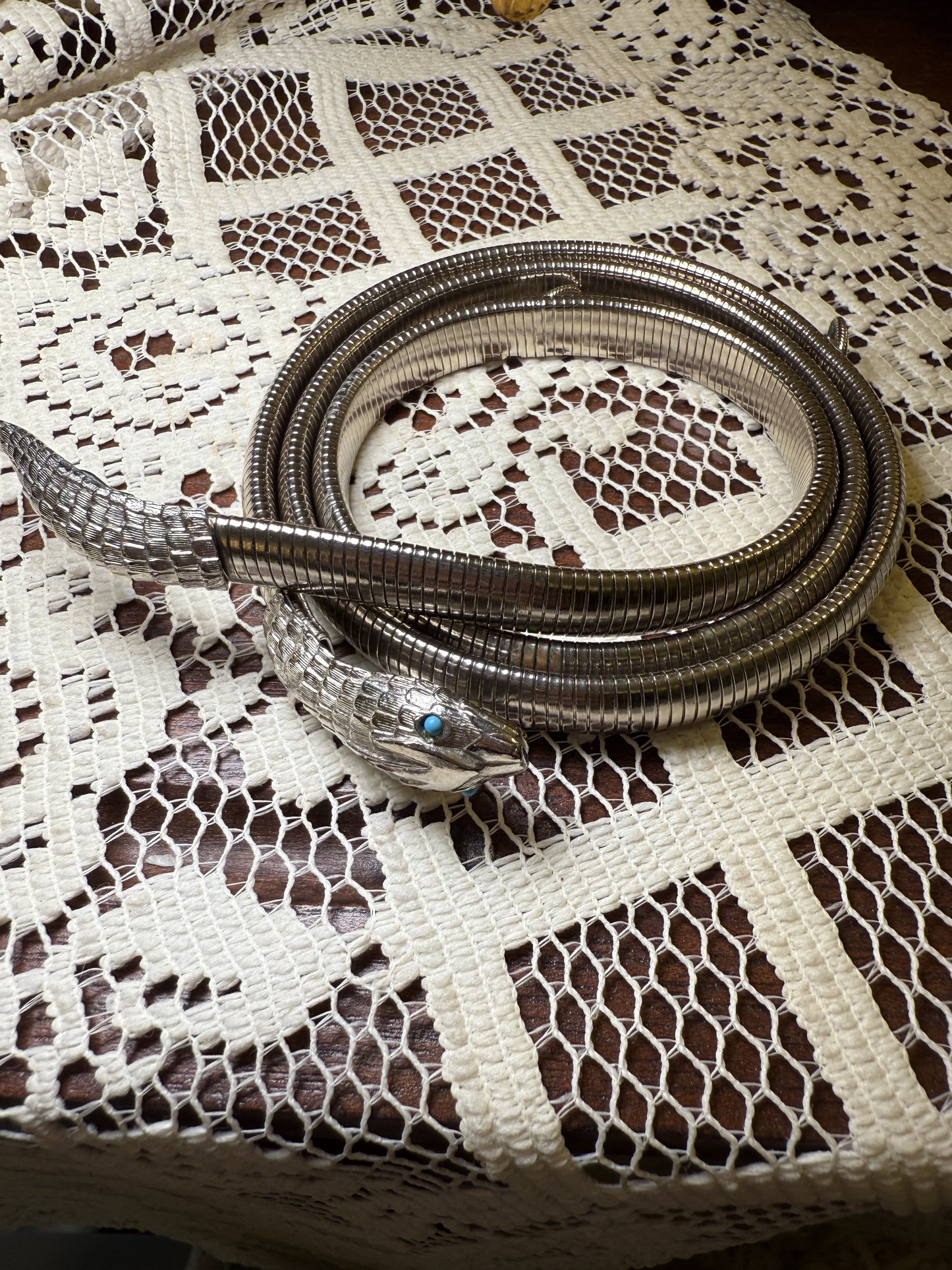 Antique Art Deco Silver Snake Necklace