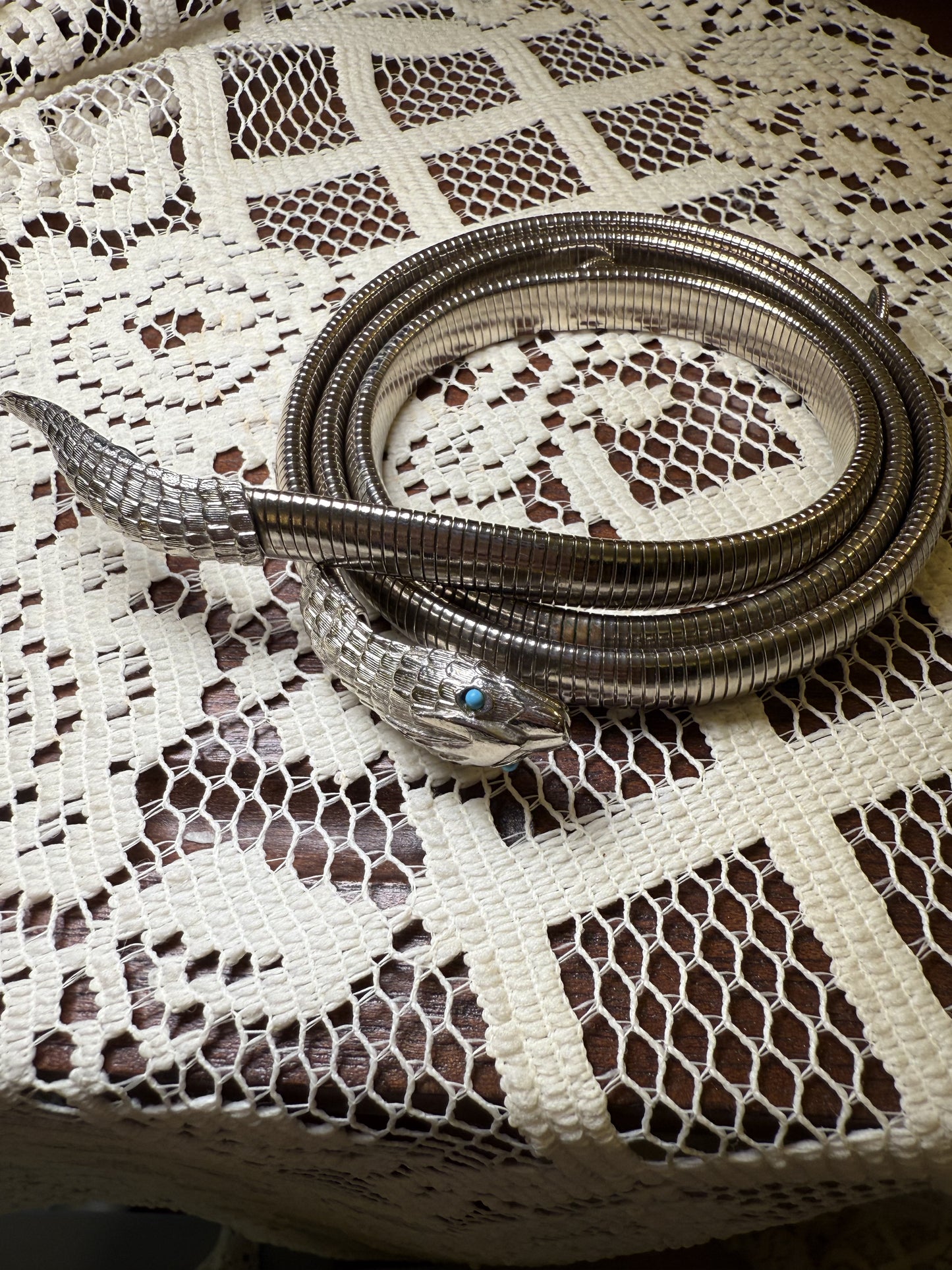 Antique Art Deco Silver Snake Necklace