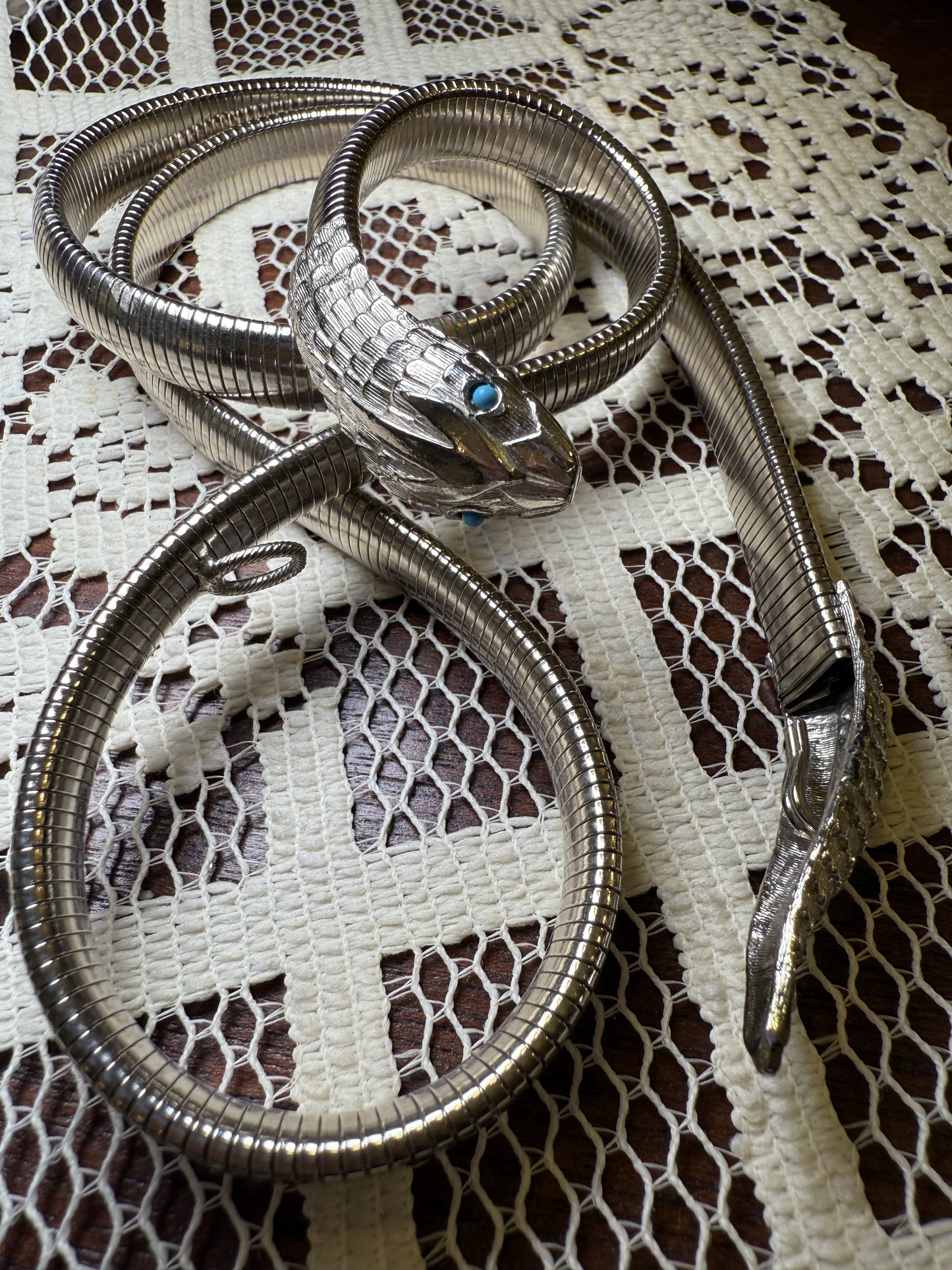 Antique Art Deco Silver Snake Necklace