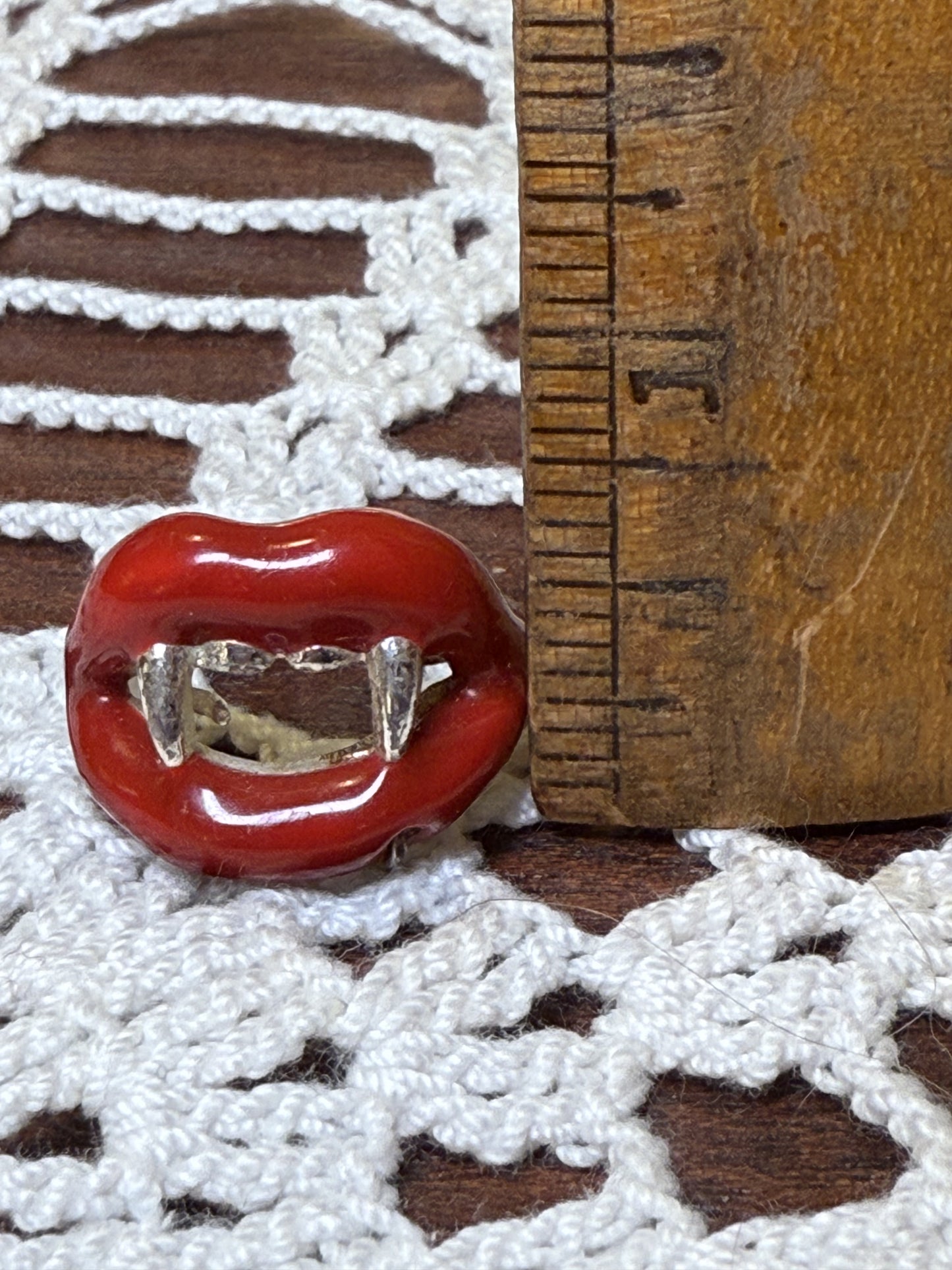 Vintage Pierced Lips with Fangs Ring