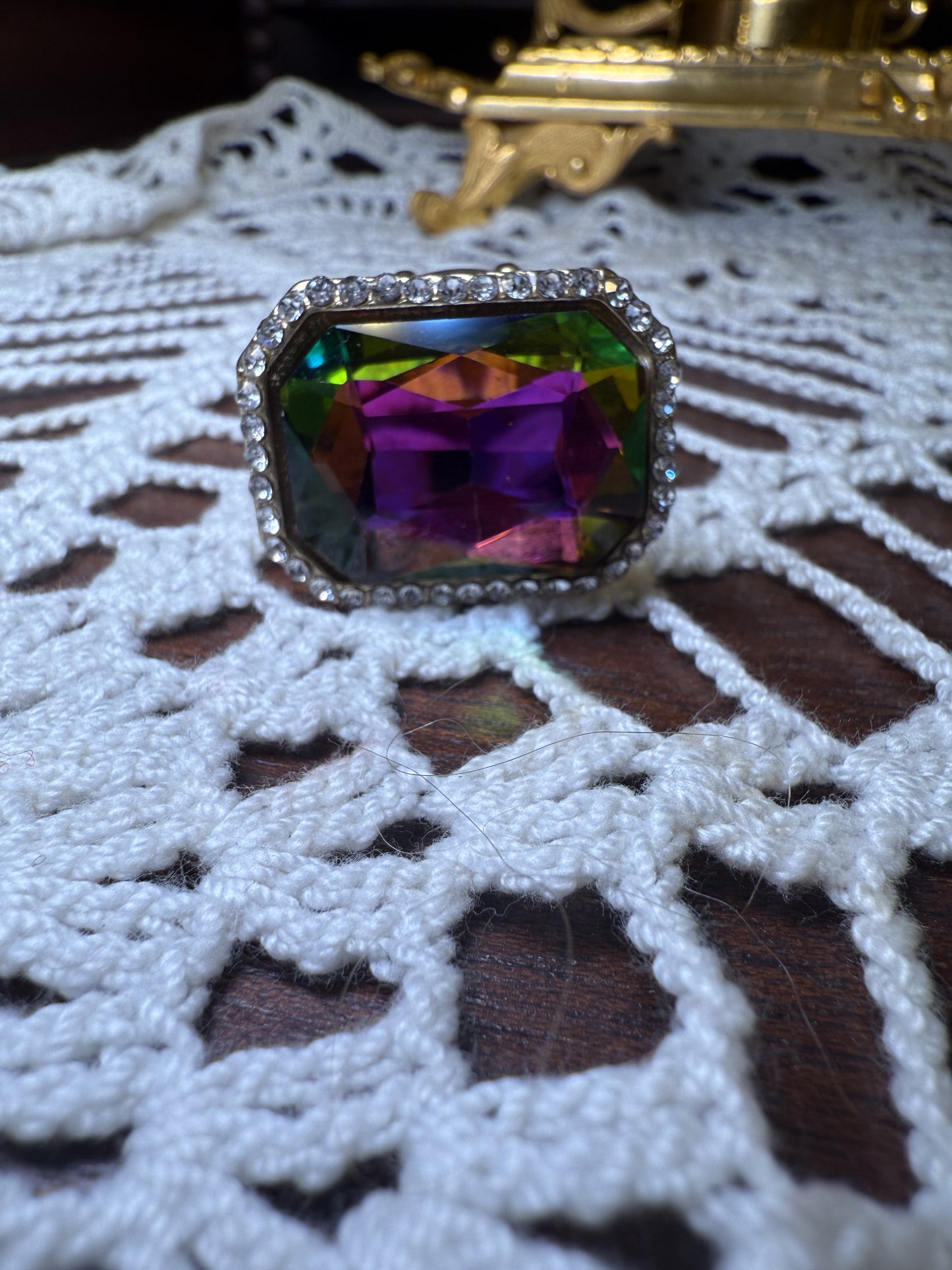 Vintage Oversized Watermelon Crystal Ring