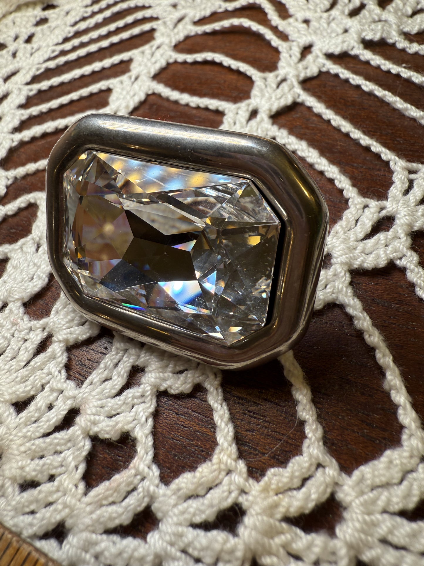 Balenciaga Huge Silver Dallas Crystal Ring