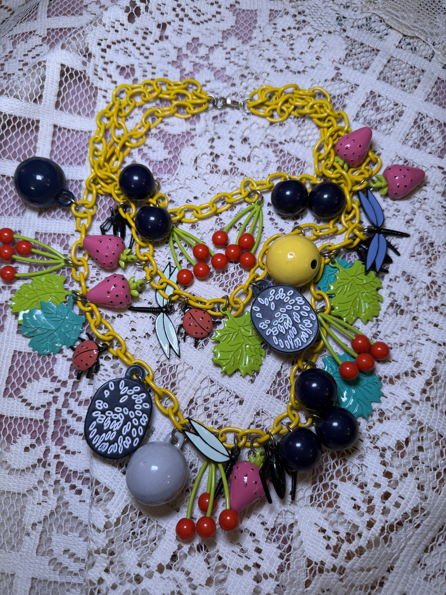 Vintage Fruit Salad Charm Necklace