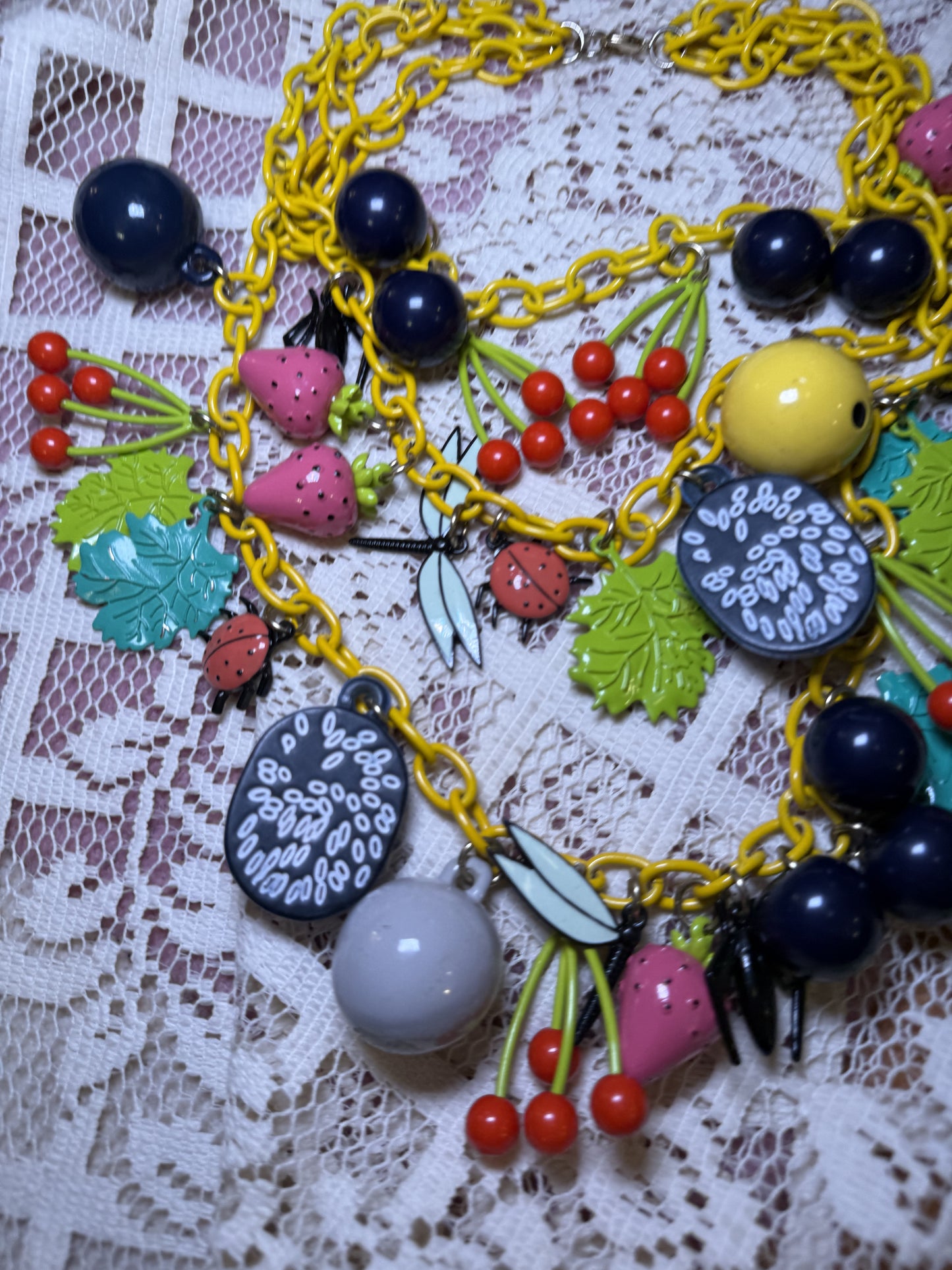 Vintage Fruit Salad Charm Necklace