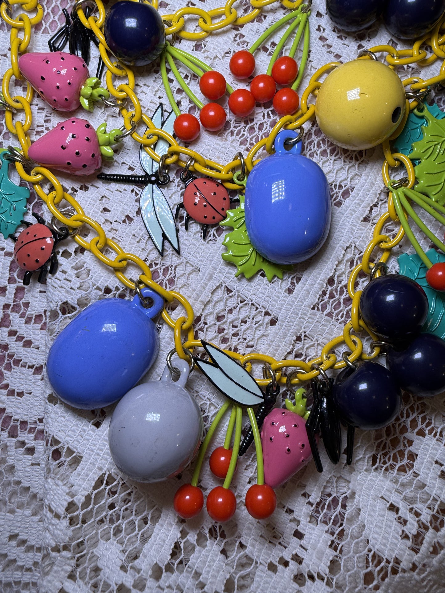 Vintage Fruit Salad Charm Necklace