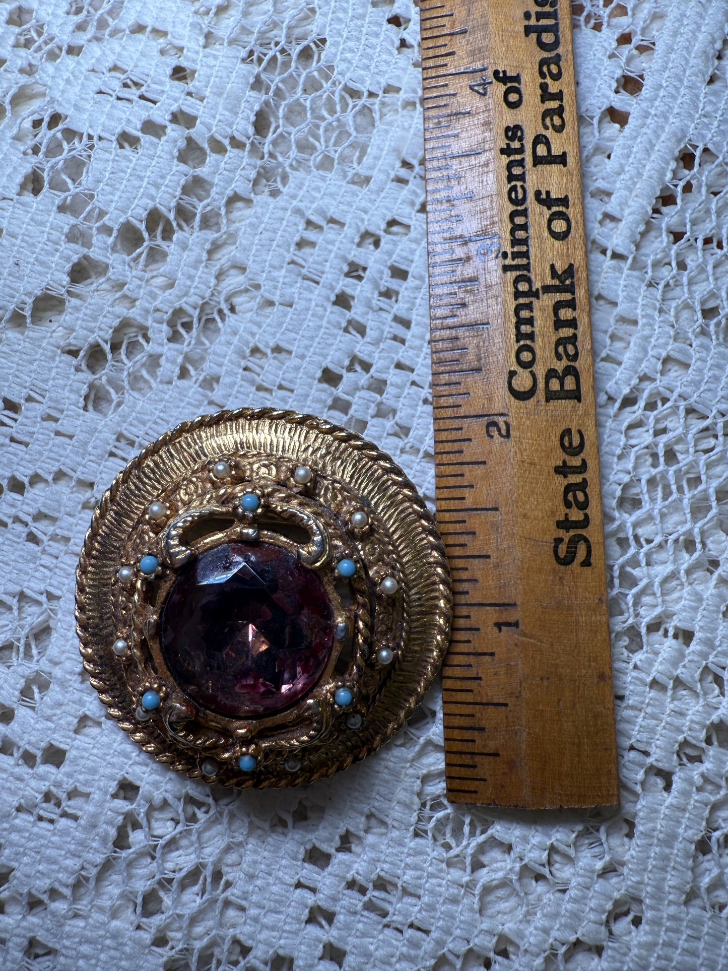 Vintage Amethyst Rhinestone Gold Brooch