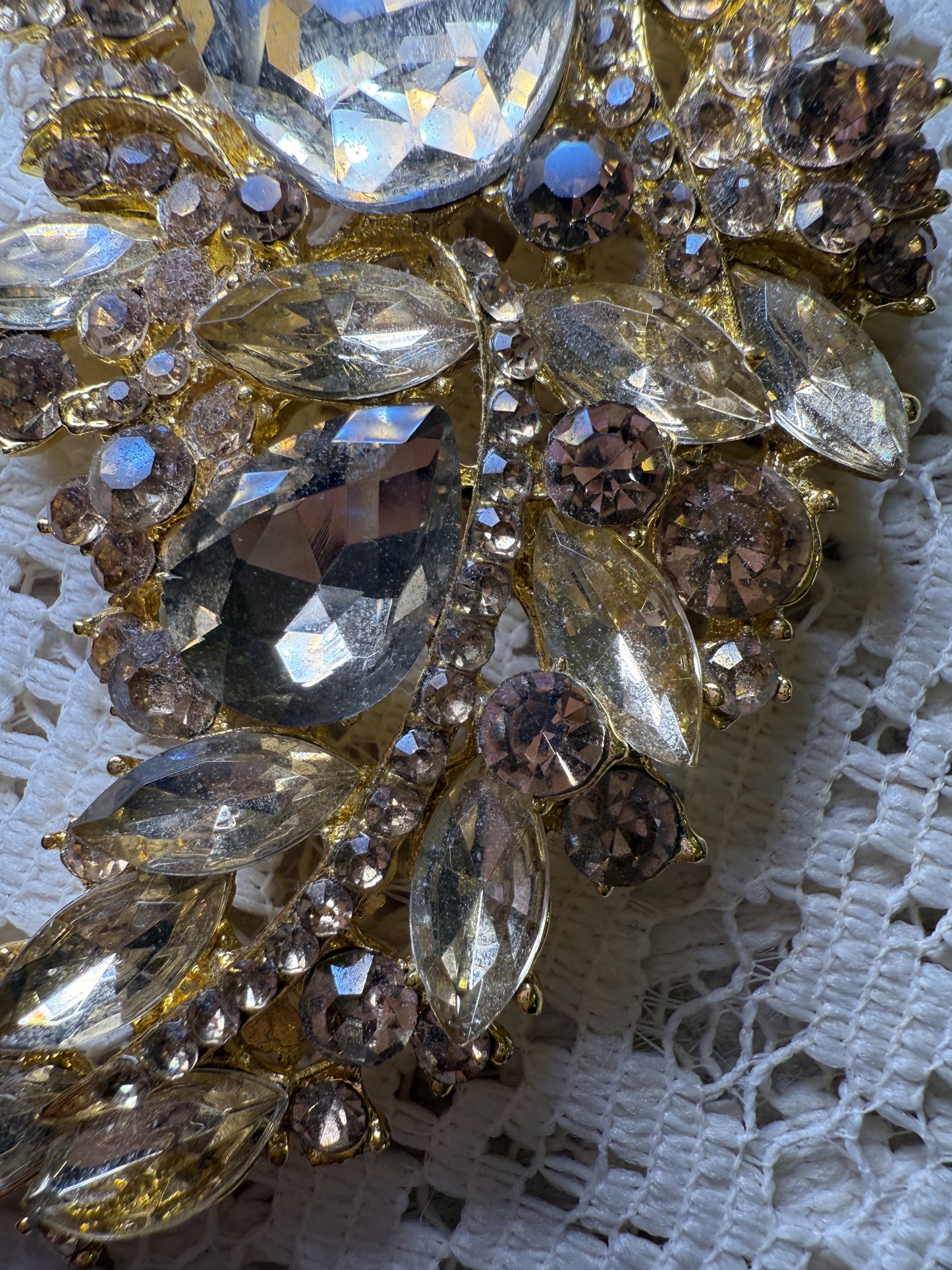 Massive Citrine Rhinestone Brooch