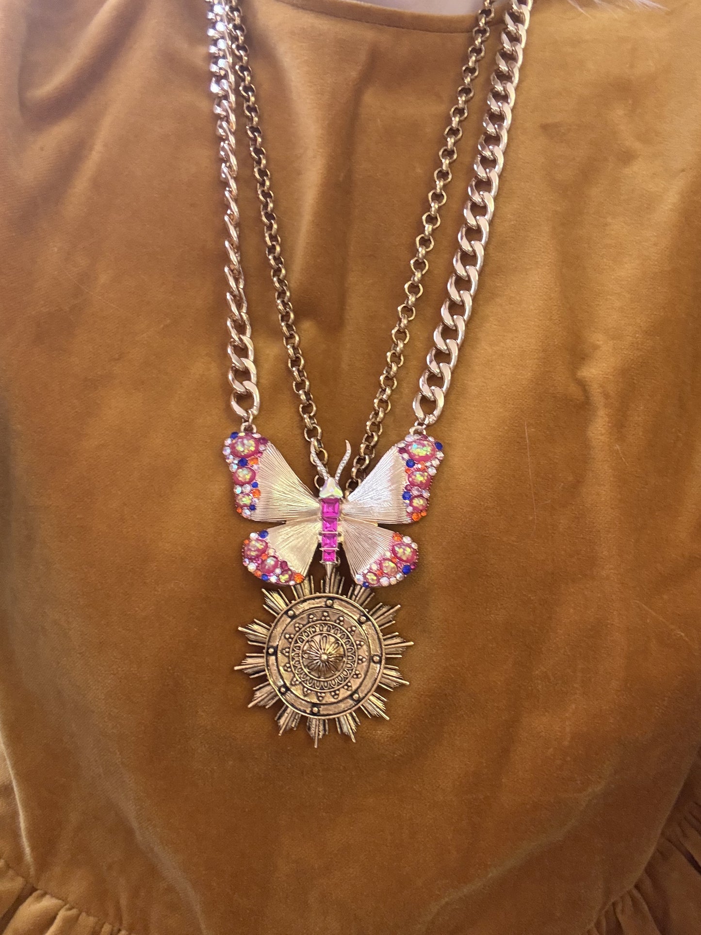 Gold Sunburst Flower Medallion Necklace