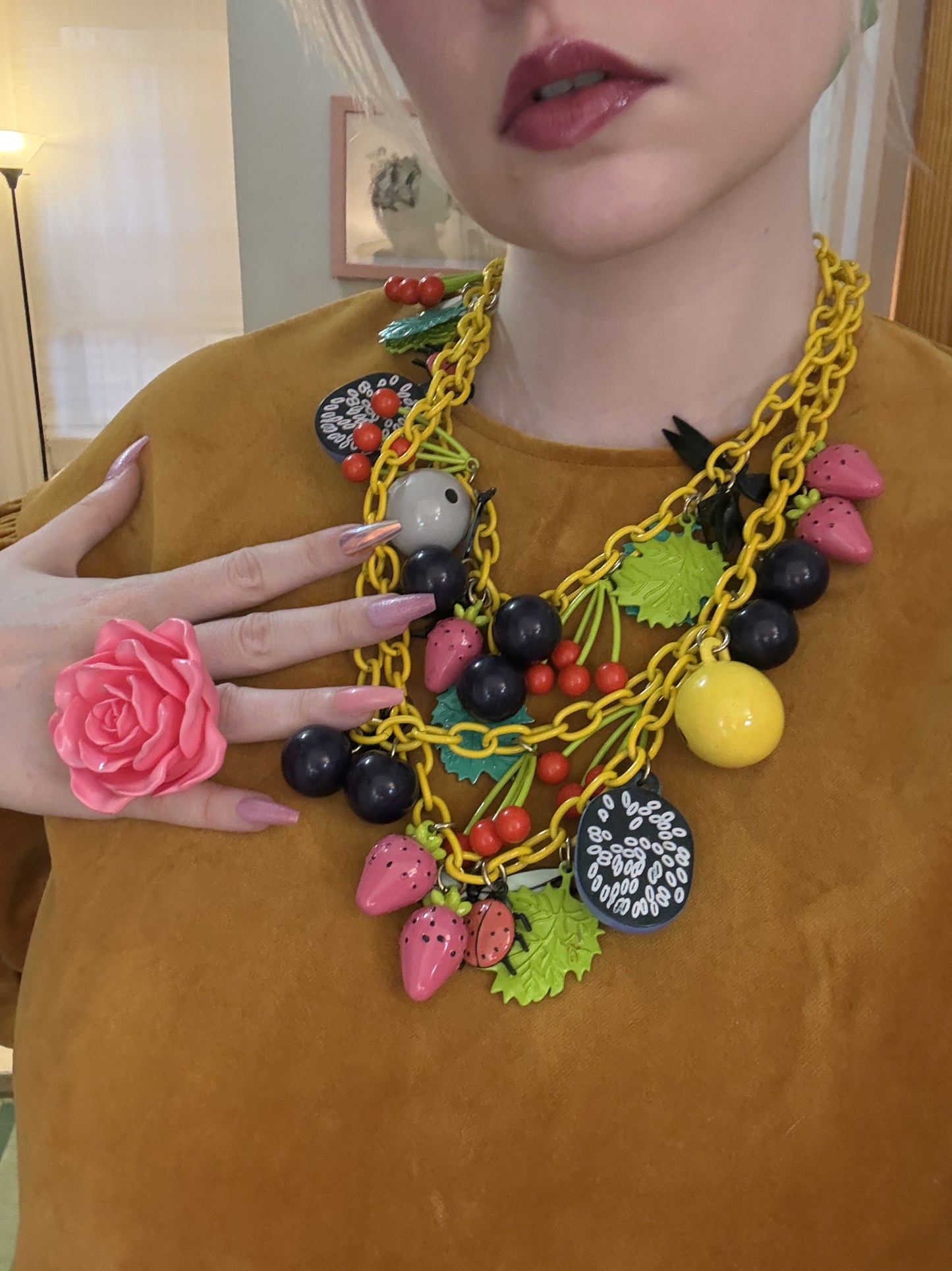 Vintage Fruit Salad Charm Necklace