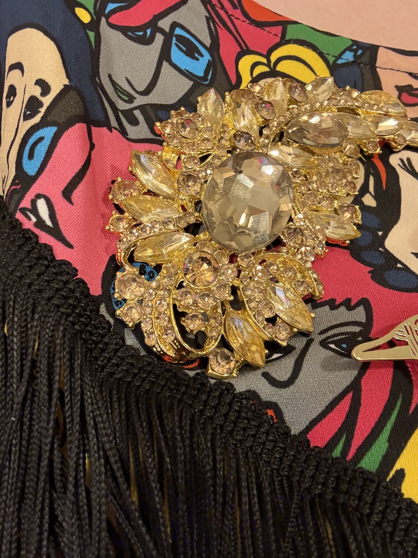 Massive Citrine Rhinestone Brooch