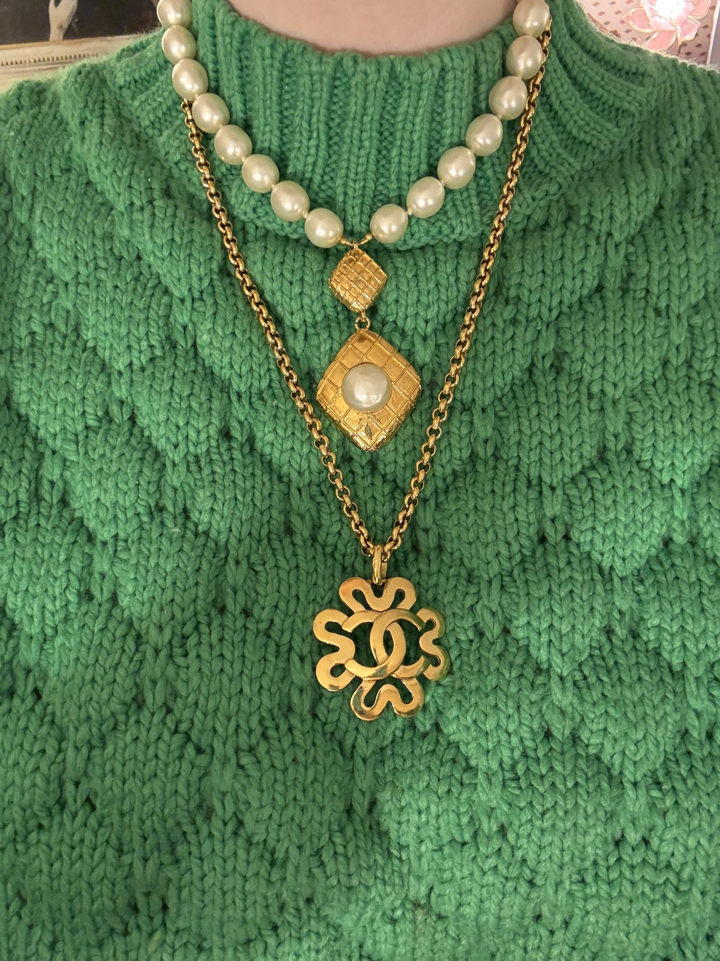 Vintage Chanel Byzantine Pearl Gold Pendant Necklace