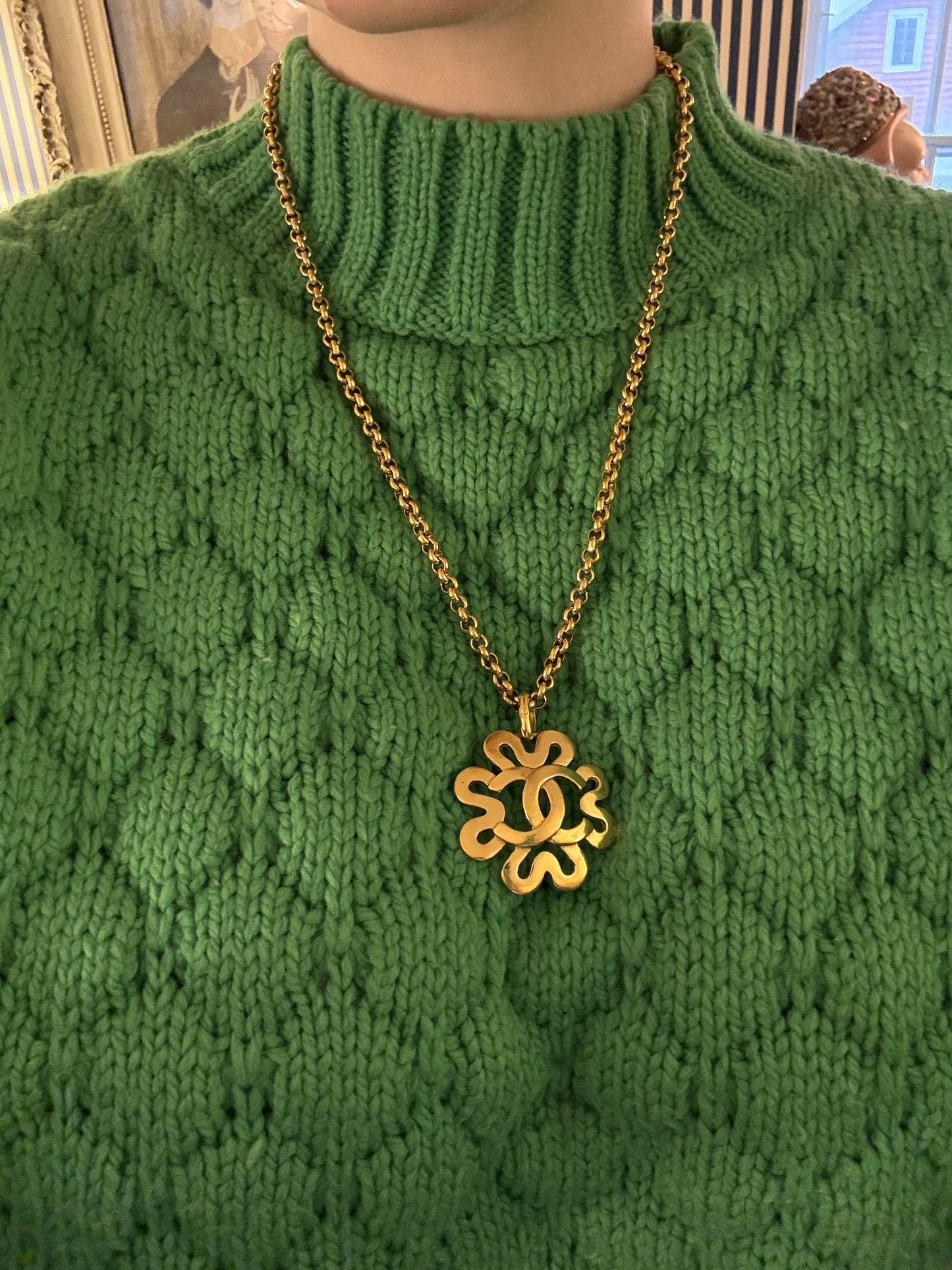 Vintage Chanel 1995 Lucky Clover Gold Pendant Necklace