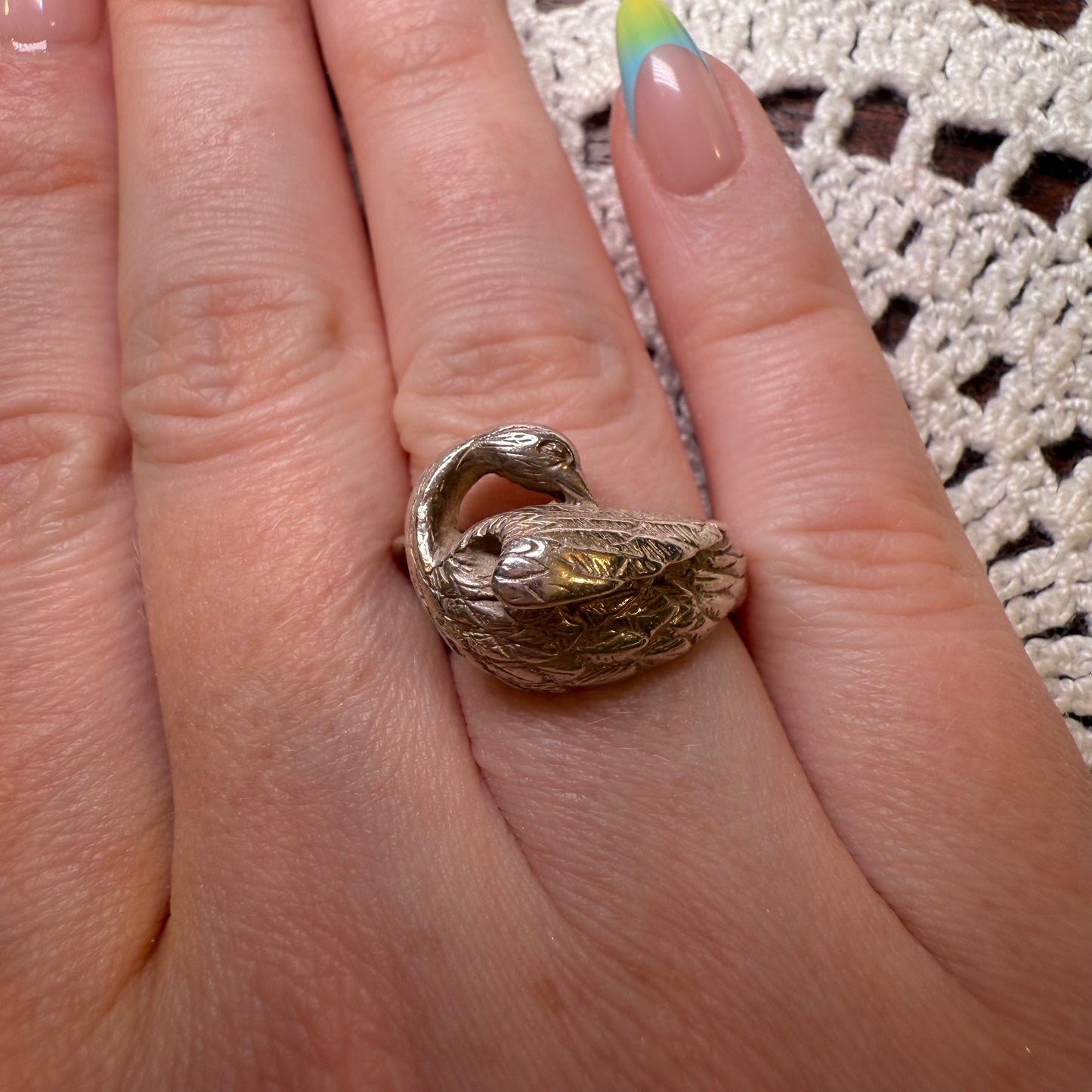 Antique Sterling Silver Swan Ring