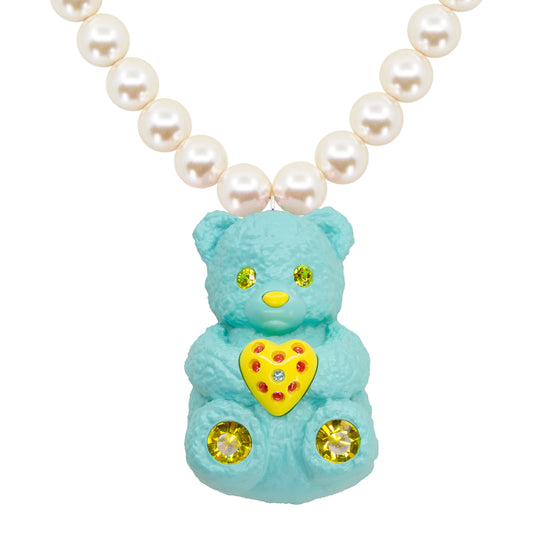 Blueberry Bear Heart Charm Mood Pearl Necklace