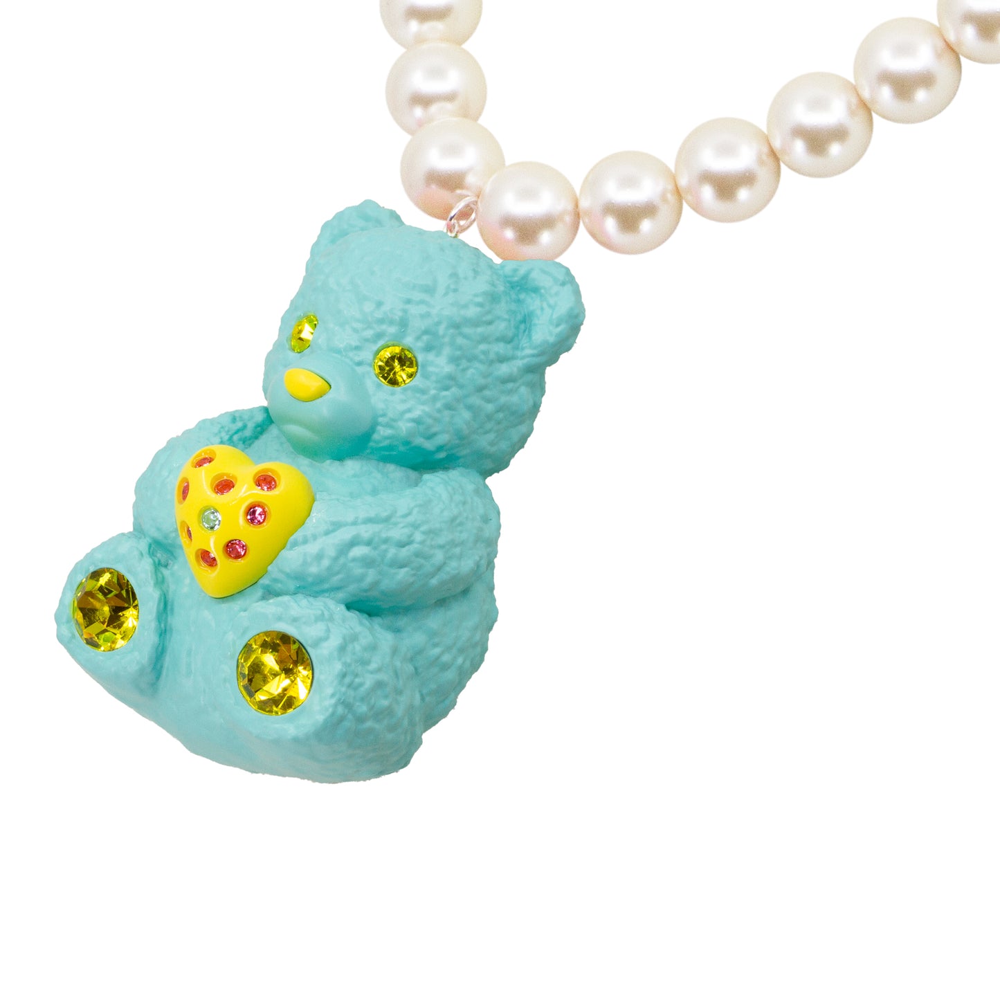 Blueberry Bear Heart Charm Mood Pearl Necklace