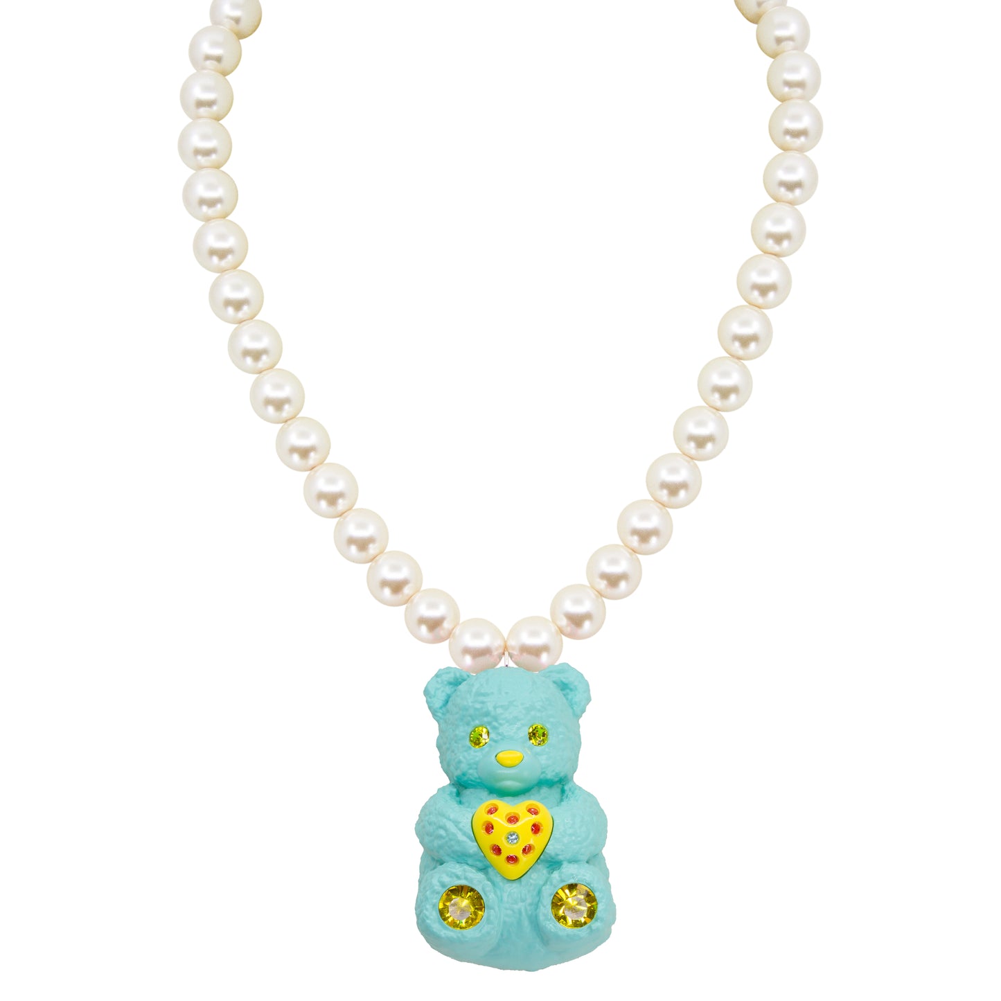 Blueberry Bear Heart Charm Mood Pearl Necklace