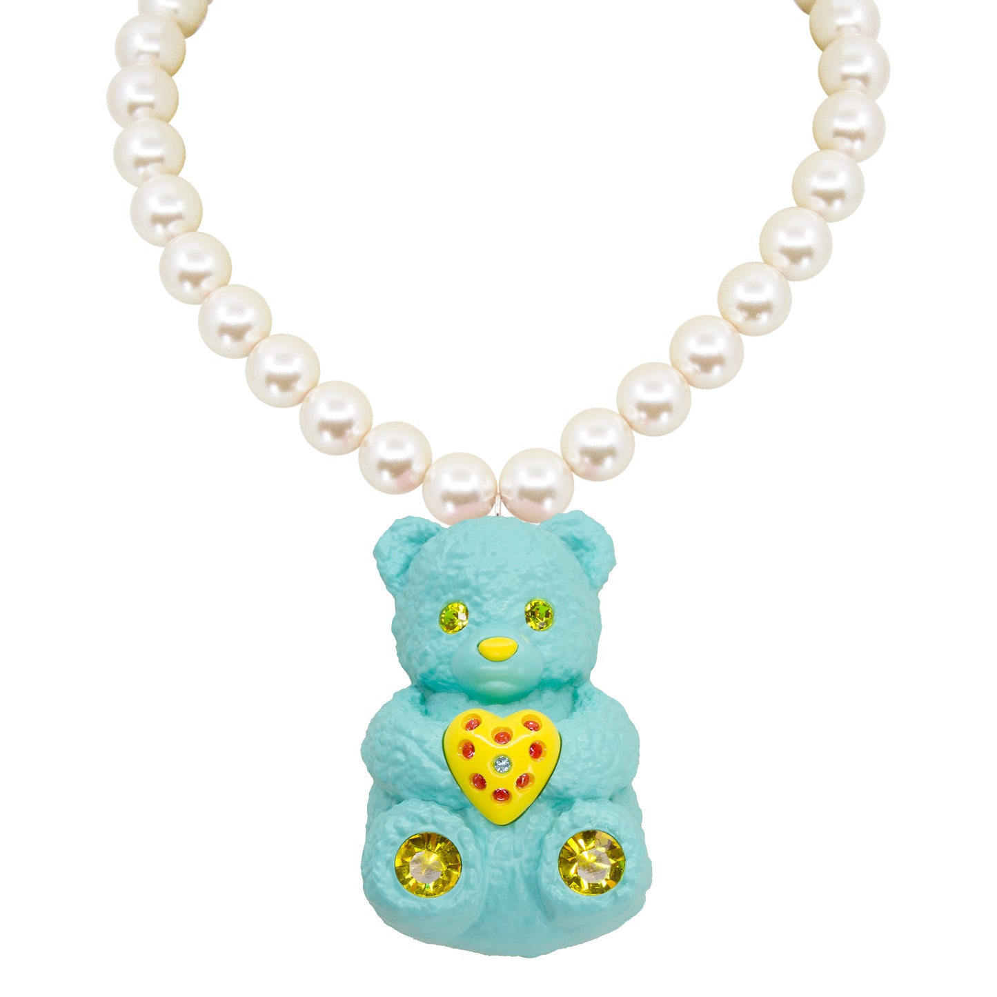 Blueberry Bear Heart Charm Mood Pearl Necklace