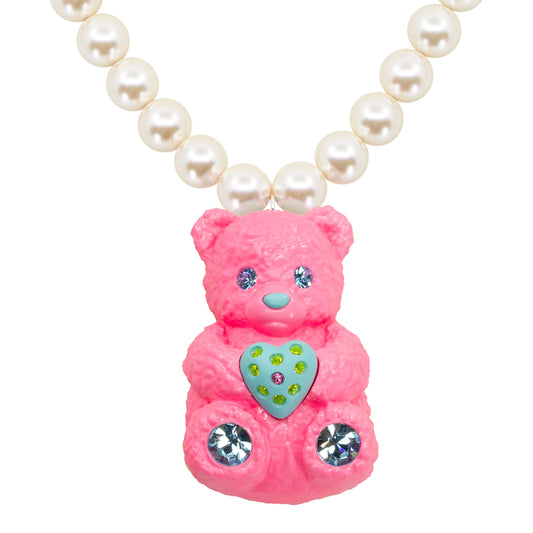 Bubble Gummy Bear Heart Charm Mood Pearl Necklace