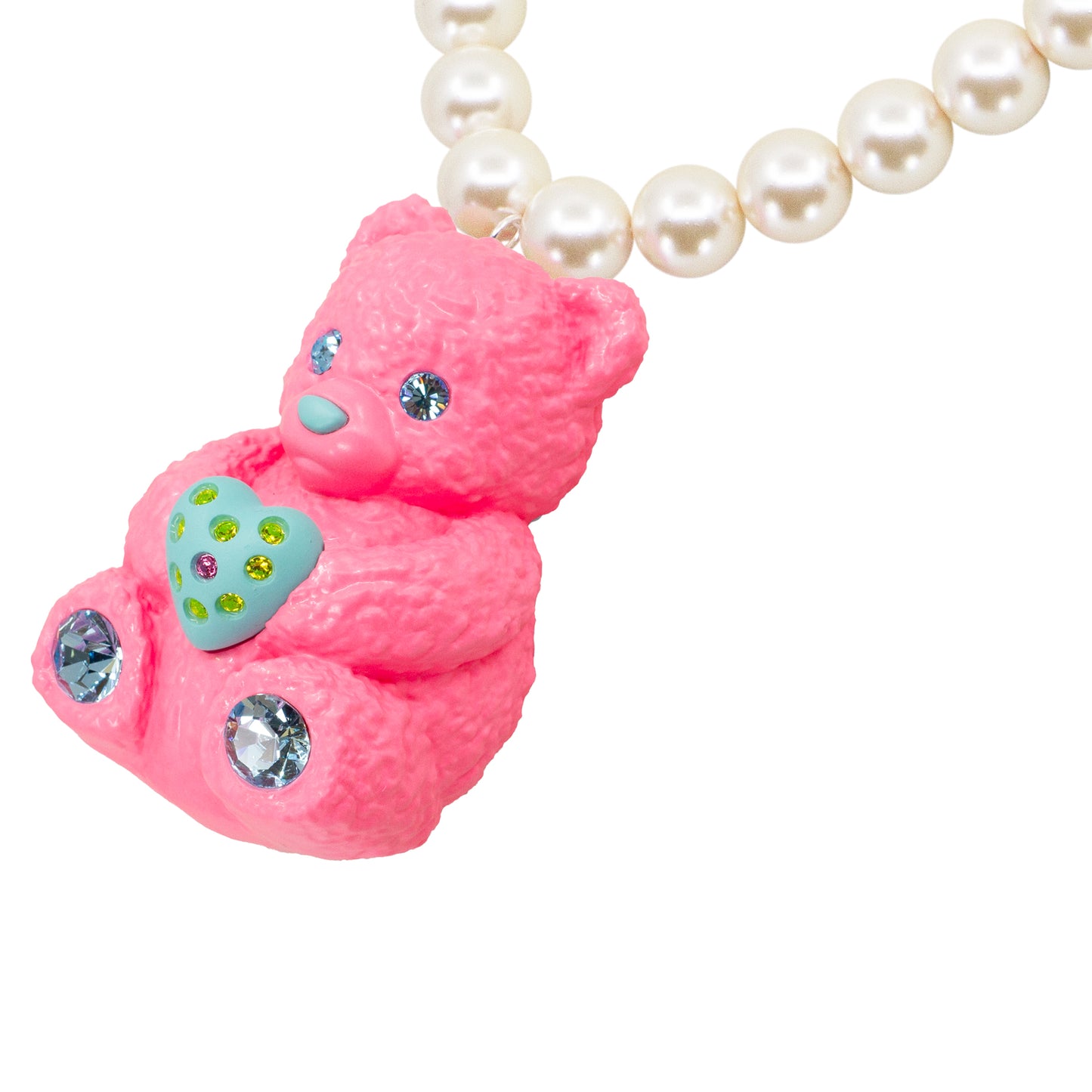 Bubble Gummy Bear Heart Charm Mood Pearl Necklace