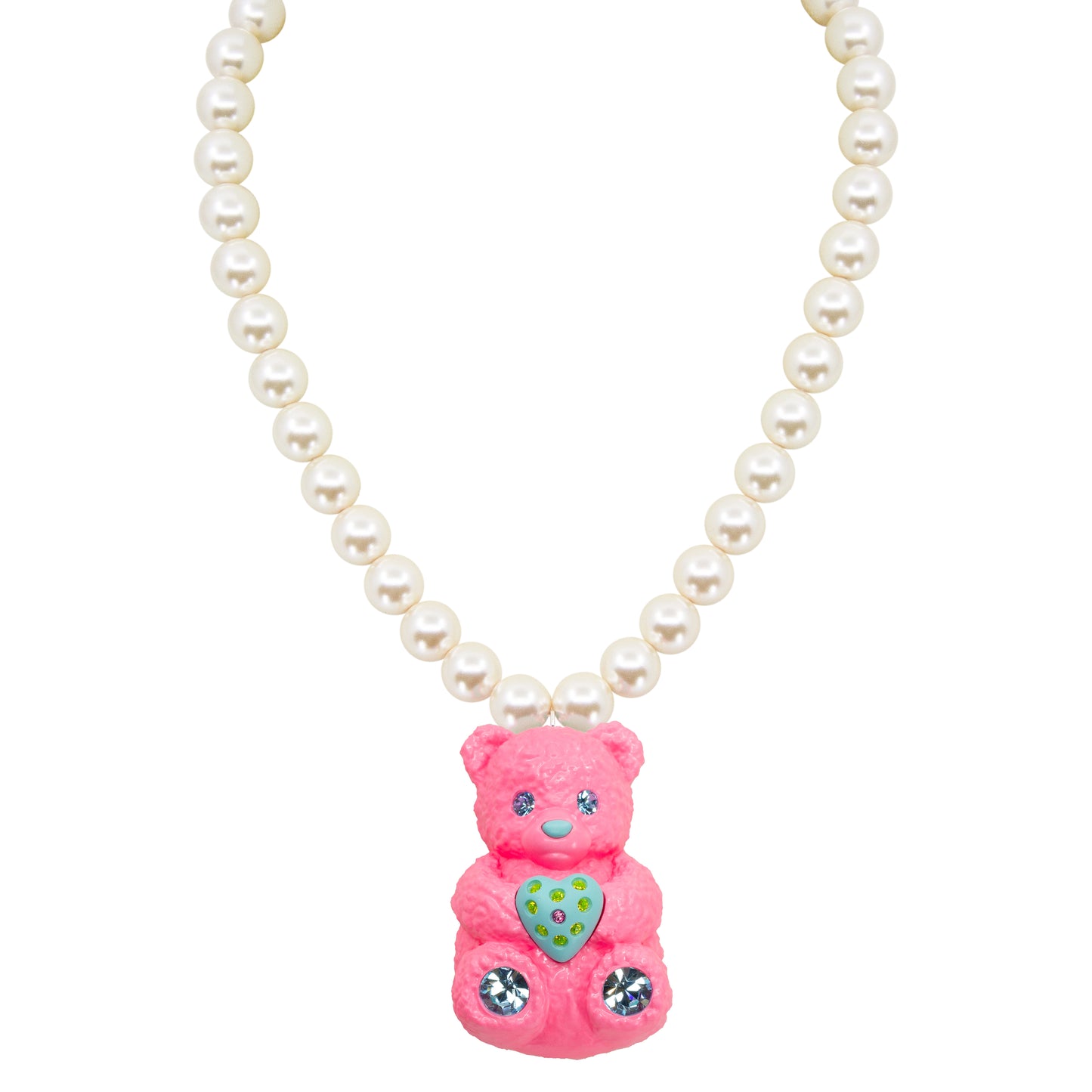 Bubble Gummy Bear Heart Charm Mood Pearl Necklace