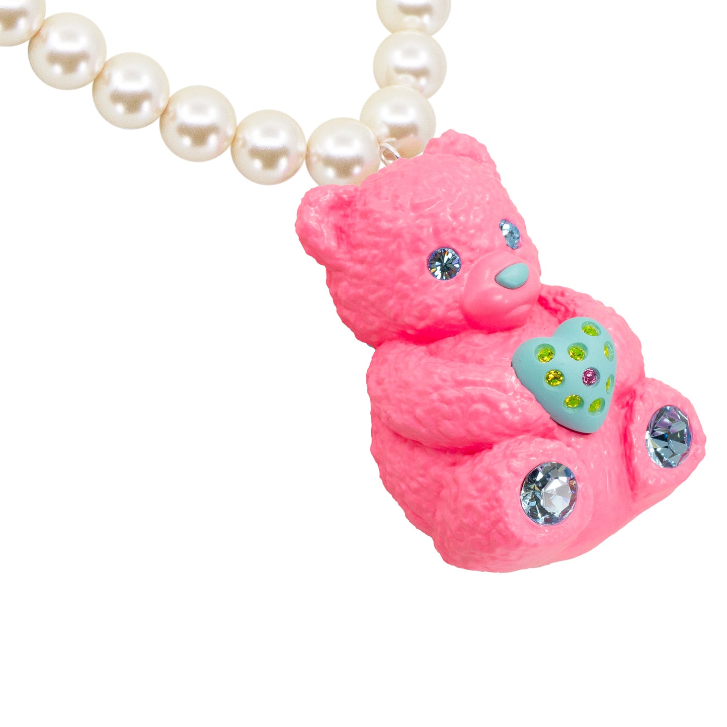 Bubble Gummy Bear Heart Charm Mood Pearl Necklace